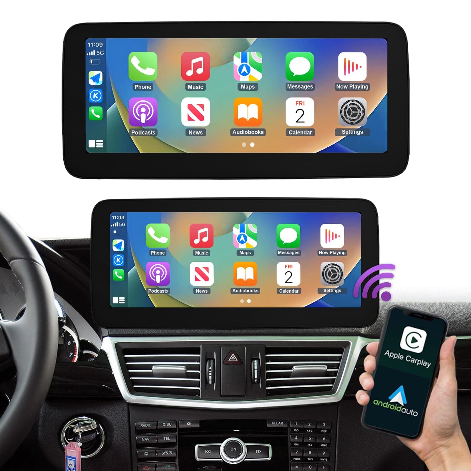 12.3 inch Touchscreen Wireless CarPlay Android Auto Multimedia Car Radio Receiver Compatible with Mercedes Benz E Class W212 with NTG4.0 System (2009-2012)