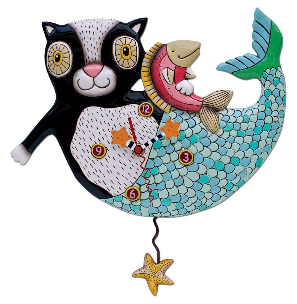 Mermaid Cat Mercat Pendulum Clock