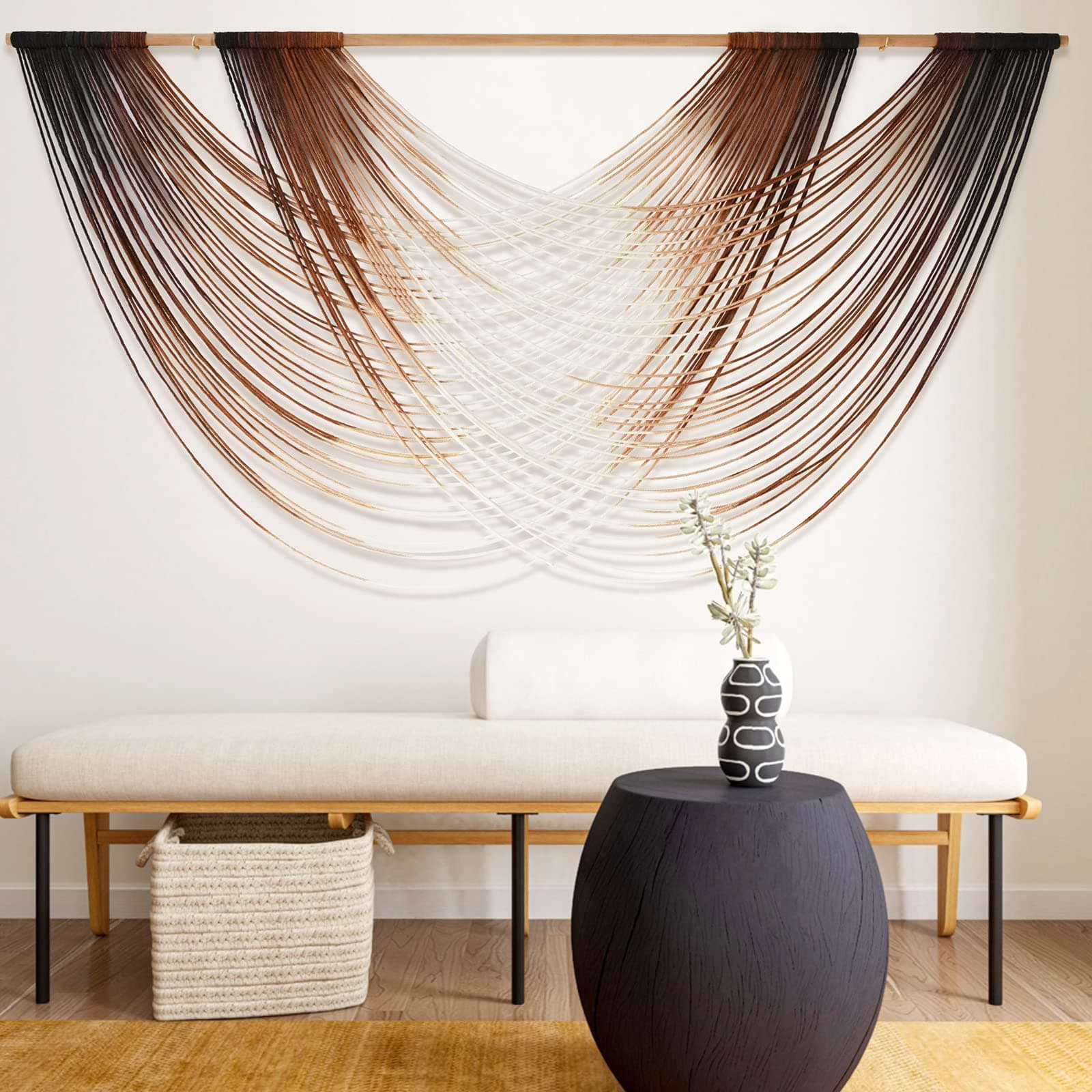 Flber Macrame Wall Hanging Brown Boho Wall Decor Large Boho Yarn Tapestry Living Room Bedroom Home Wall Decor 59" W 33" L