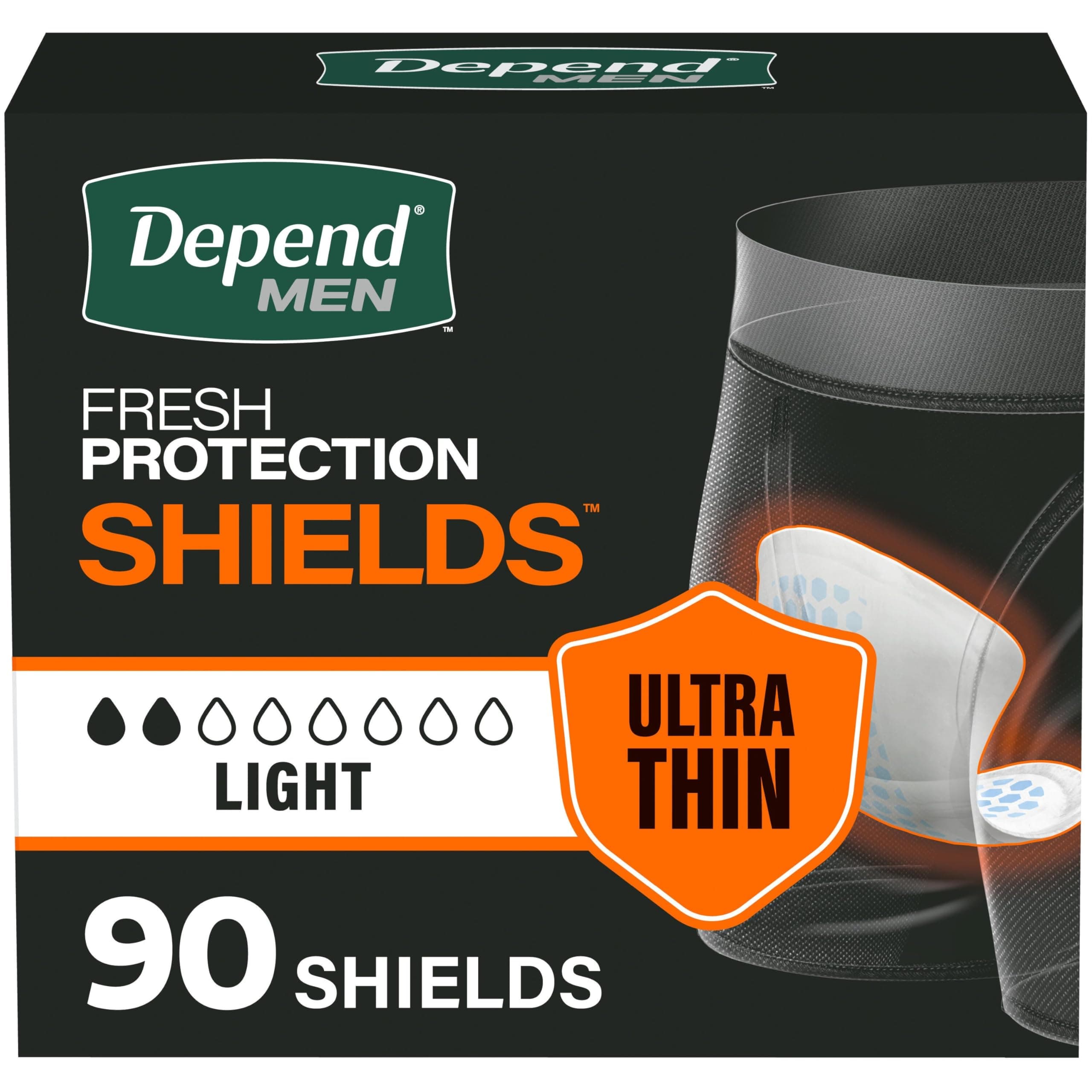 Depend Shields Incontinence Pads for Men, Light Absorbency, 90 Count, Packaging May Vary