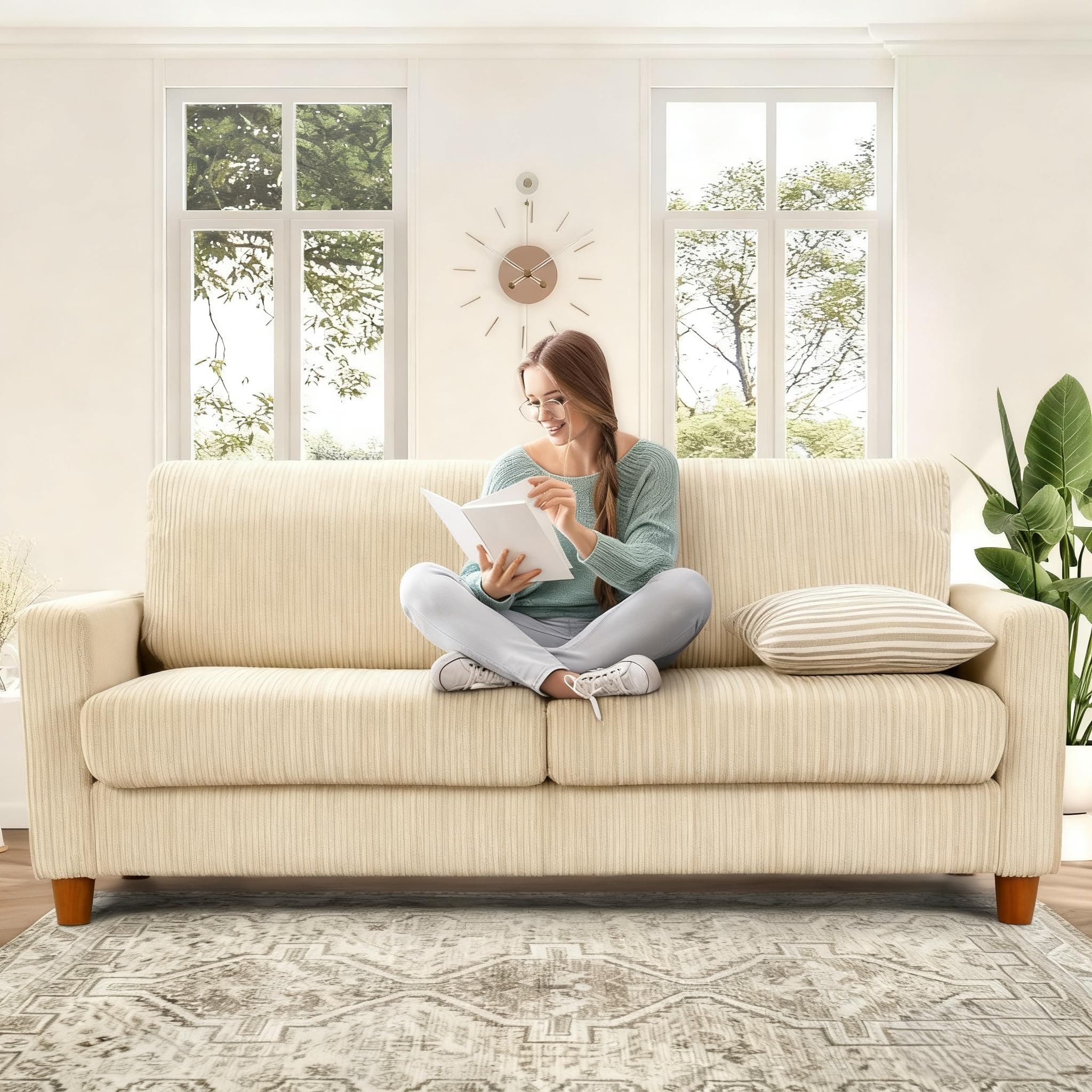 69" Small Sofa, Soft Small Couch with 2 Pillows, Comfy Love Seat Couches, Tool-Free Setup Loveseat Sofa, 700lb Load Sofas for Living Room, Cozy Couches for Living Room, Mini Couch for Bedroom, White