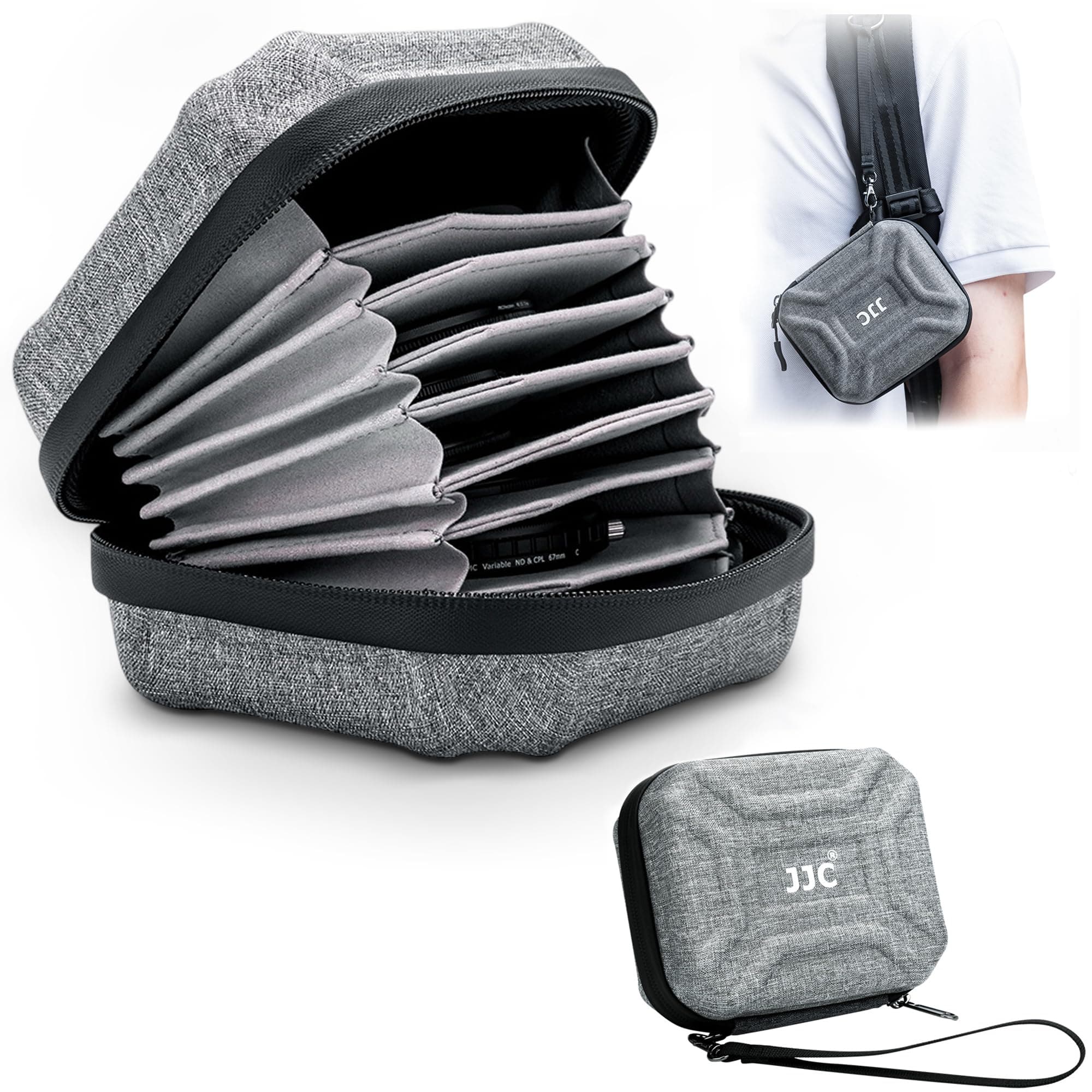 JJC 10 Pockets Hard Shell Lens Filter Bag Up to 95mm, Water Resistant & Dustproof, Camera Filter Pouch Carrying Case for Photography Round Filter with Microfiber Cleaning Cloth