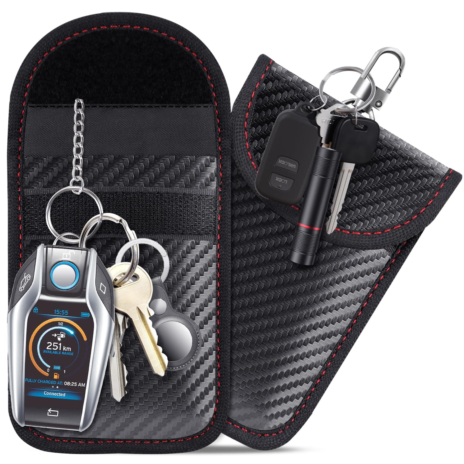 2 Pack Small Faraday Pouch with Hook Securing Keyring, RFID Signal Blocking Faraday Bag for Car Key,Faraday Pouch for Car Keys Anti-Theft Remote Entry