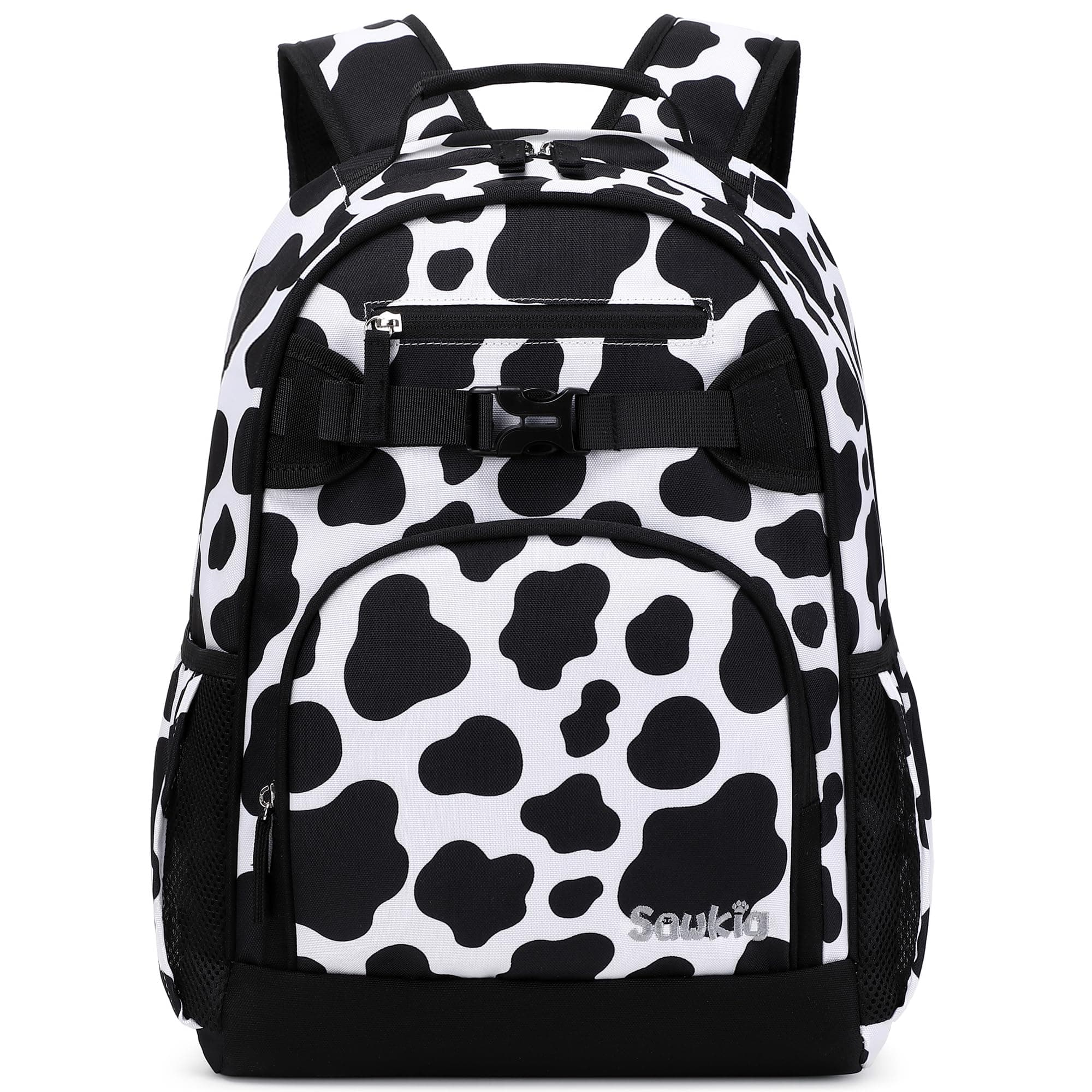 Cute Cow Print Backpack for School Bookbag Kids Kindergarten Elementary Backpacks for Girls ages 6-8-10 (Black Cow Print)