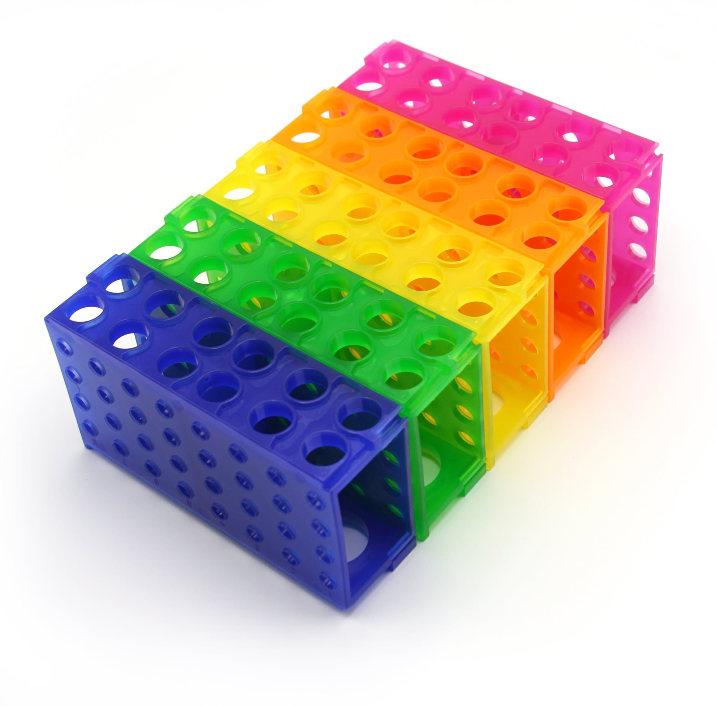 HS29022G Interlocking 4 Way Tube Rack, Polypropylene, Assorted Colors (Blue, Green, Pink, Yellow, Orange), Pack of 5