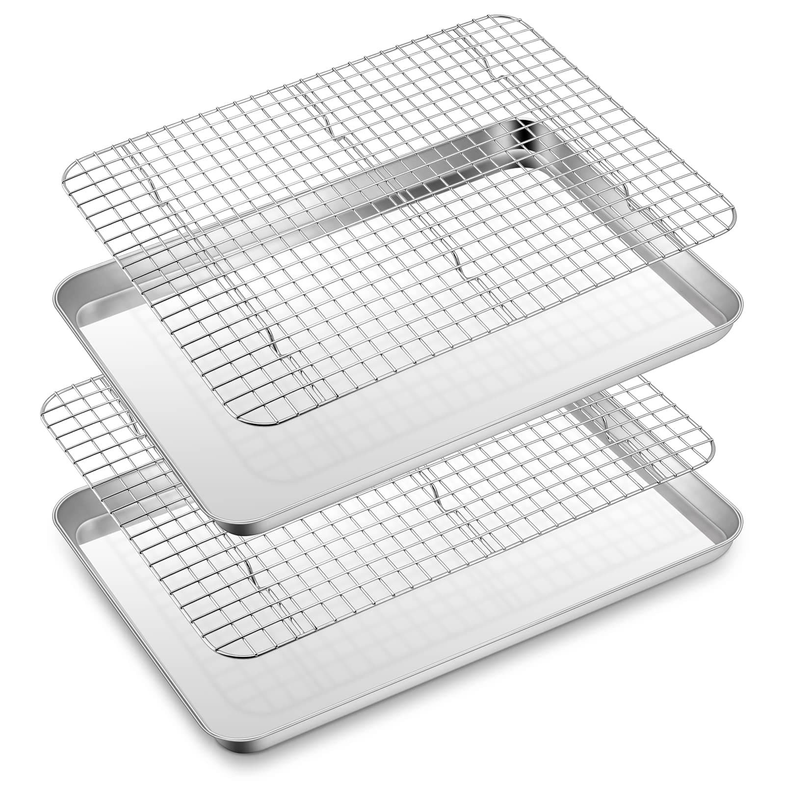 Half Sheet Baking Pan with Rack Set, E-far 18”x13” Cookie Sheet for Oven, Rimmed Stainless Steel Tray with Wire Cooling Rack for Cooking Roasting Resting Bacon Meat Steak - Dishwasher Safe