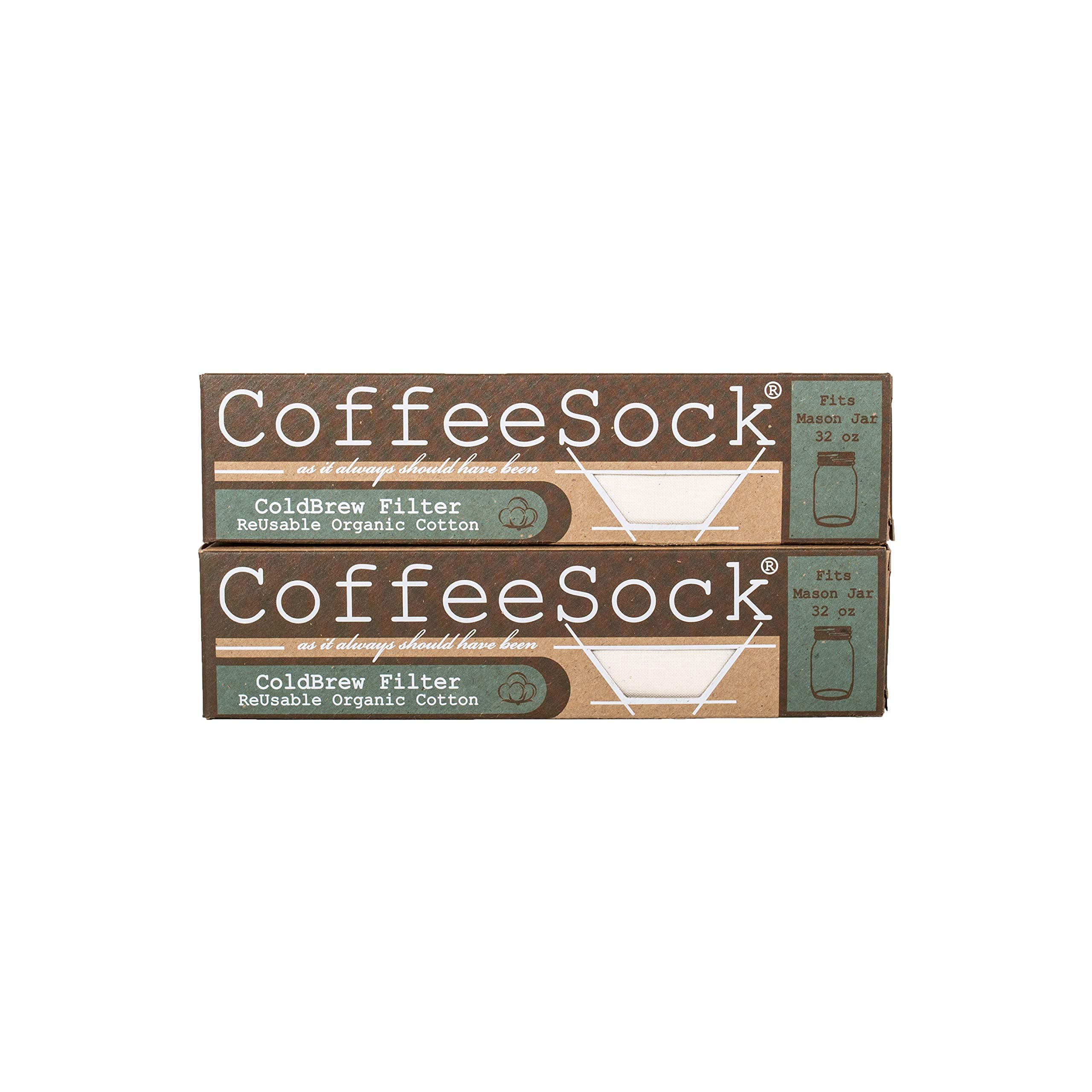 CoffeeSock ColdBrew Filter - The Original Reusable Coffee Filter- GOTS Certified Organic Cotton Reusable Coffee Filter (32 OUNCE DOULBE UP)