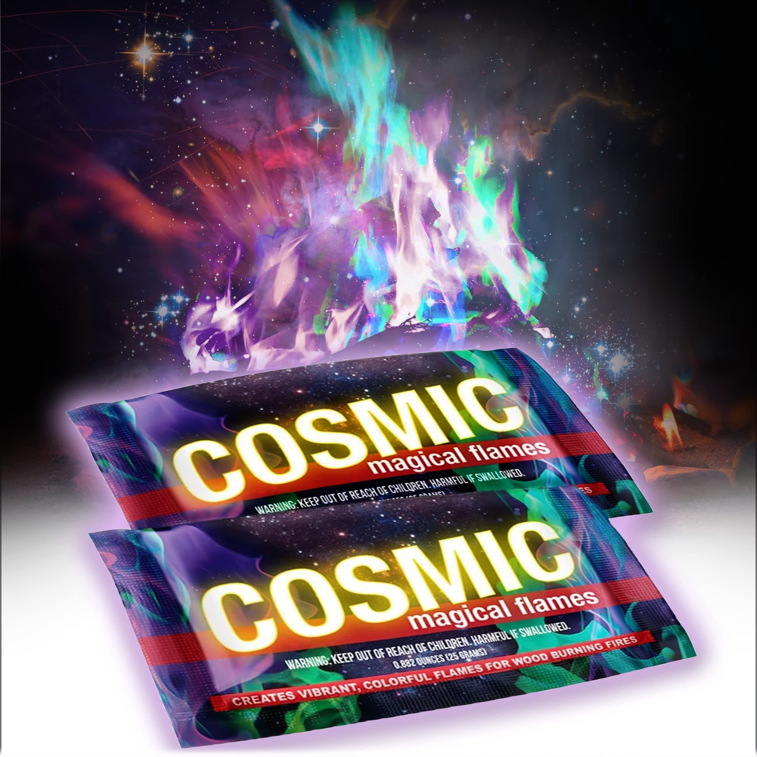 Magical Flames Cosmic Fire Color Changing Packets for Fire Pit, Indoor/Outdoor Fireplace, Campfires, Bonfires- 12 Pack of Magic Flame Color Changing Packets, Camping Accessories for Kids & Adults