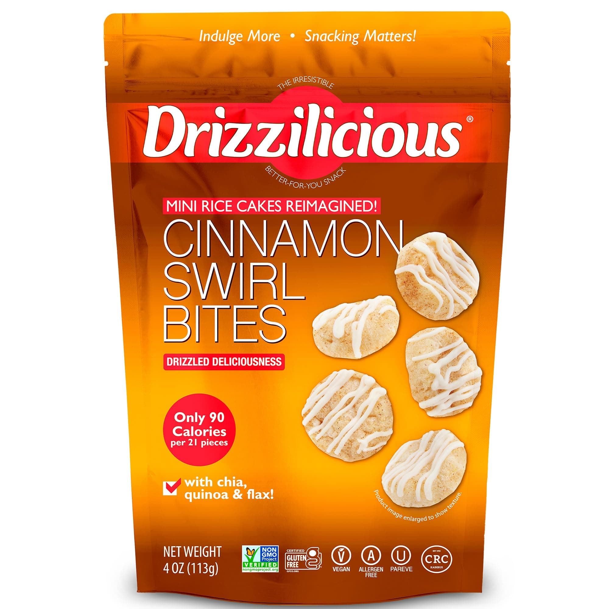 Mini Flavored Rice Cakes Cinnamon Swirl - Rice Crisps, Healthy Snack for Adults and Kids, Vegan, Gluten Free Snack, Allergen Free, Only 90 Calories Per 21 Pieces - 4 oz (Pack of 6)