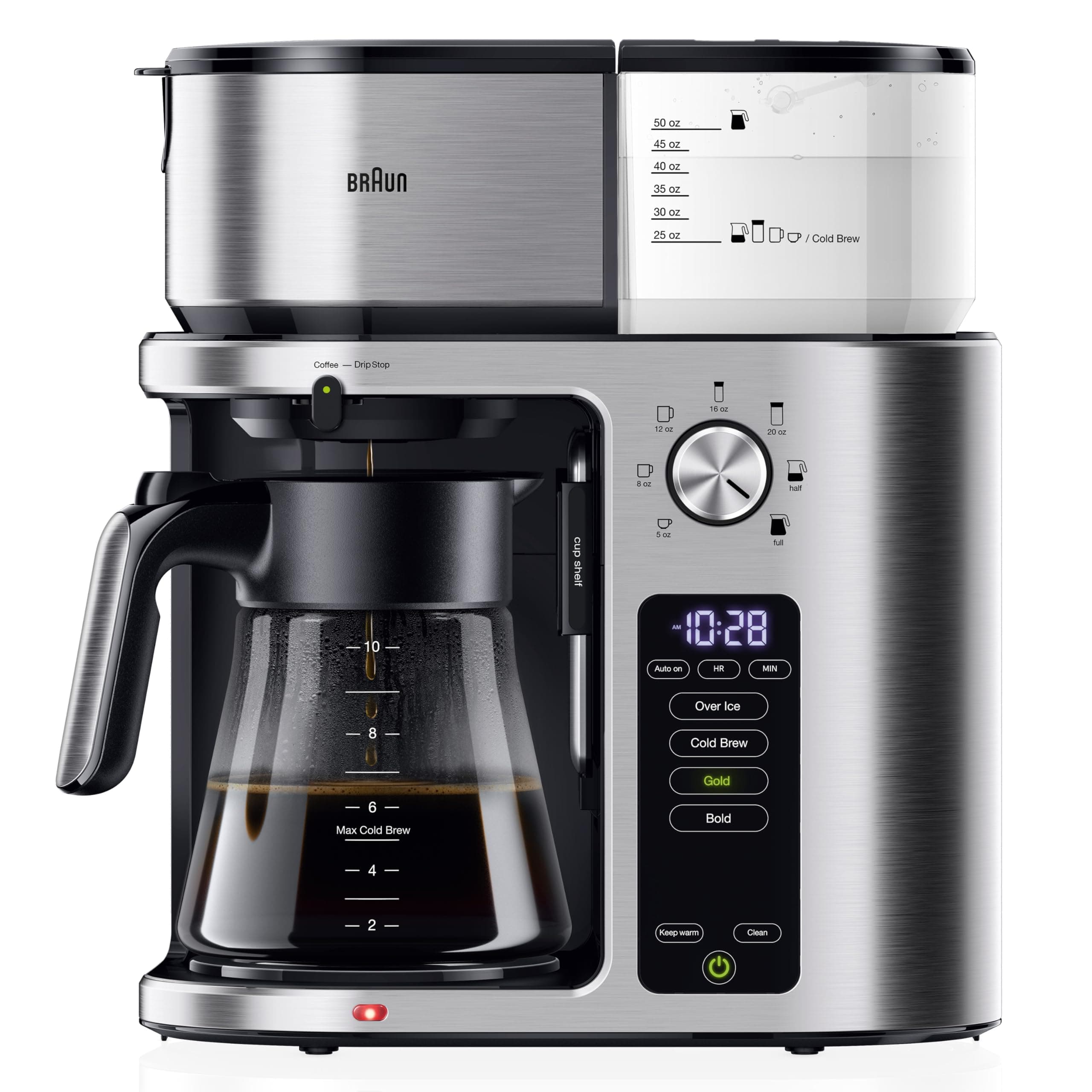 Braun MultiServe Plus 10-Cup Drip Coffee Maker - Hot & Cold Multi-Serve Brewer with Programmable Timer and Auto Start, Over Ice Function, Stainless Steel & Pod-Free Design, KF9270SI