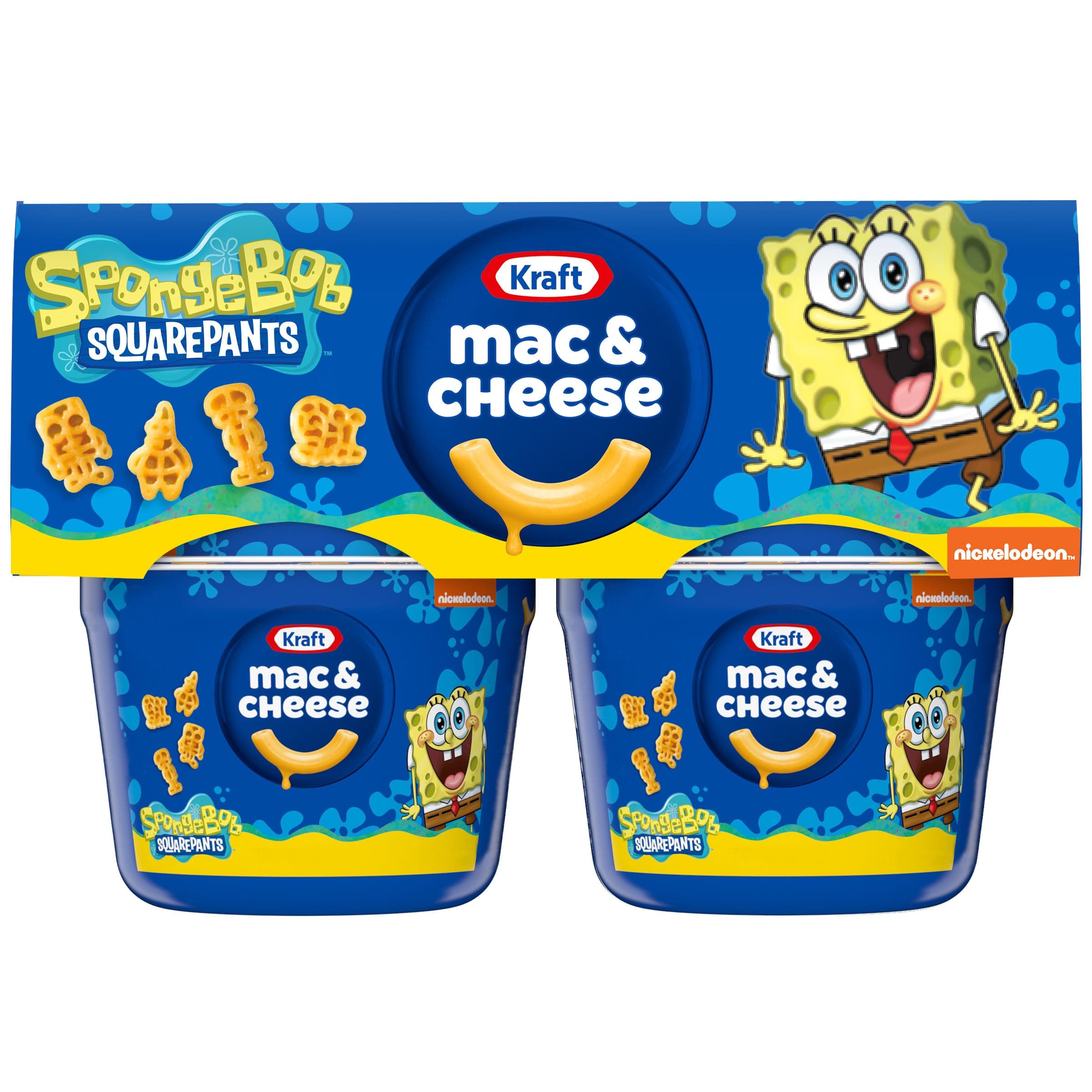Kraft SpongeBob SquarePants Mac and Cheese, 4 Cups, for Easy Dinner or Dinner Sides, Original Flavor, No Artificial Flavors, Preservatives or Dyes, 1.9 oz