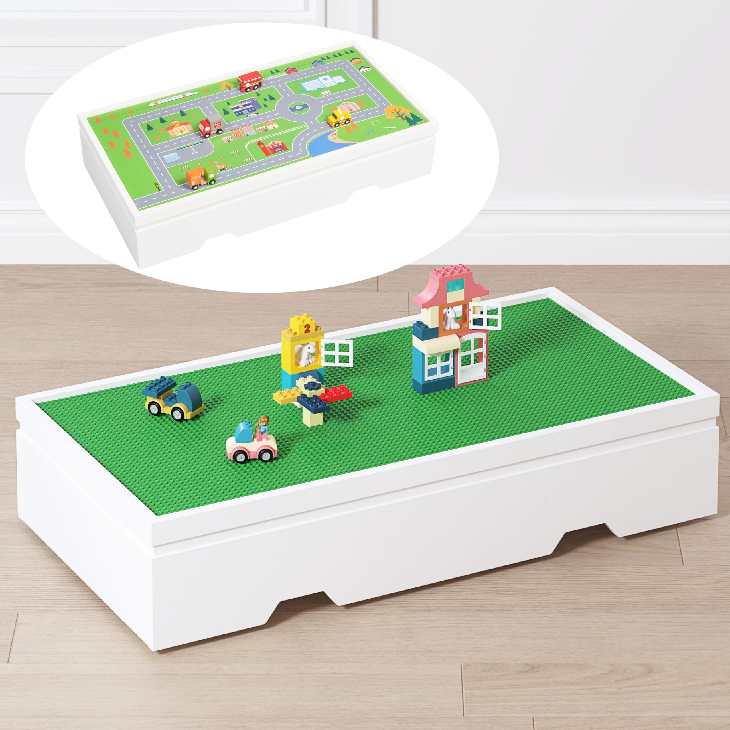 UTEX 3 in 1 Construction Play Table Compatible with Lego, Wooden Train Table,...