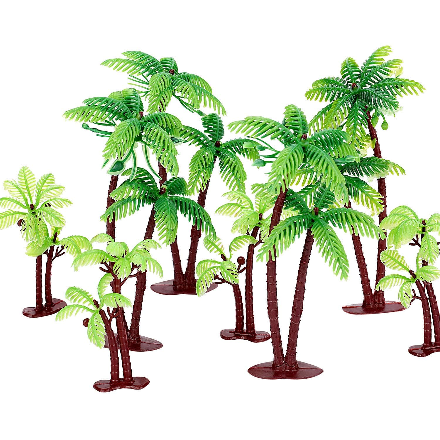 Jovitec 16 Pcs Mini Plastic Palm Tree Cake Topper Scale Scenery Miniature Coconuts Trees Figurines Artificial Tropical Decorations for Micro Aquarium Garden Plant Building Landscape Model