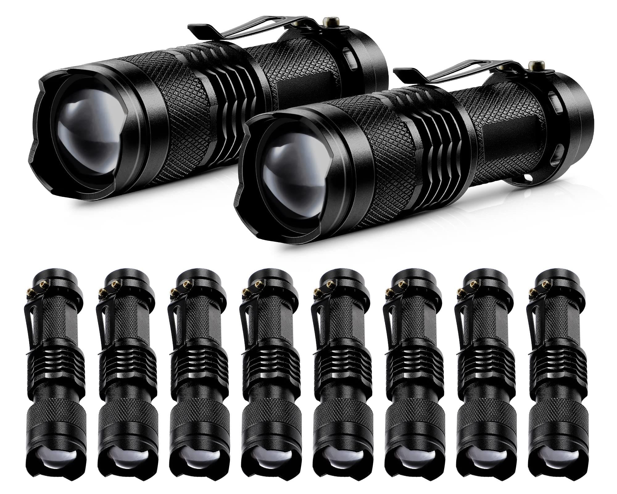 10 Pack Mini Flashlight LED Flashlight 3 Mode Flashlight SK-68 Rechargeable Adjustable Handheld Tactical Flashlight for Camping Hiking Outdoor Work (Black)
