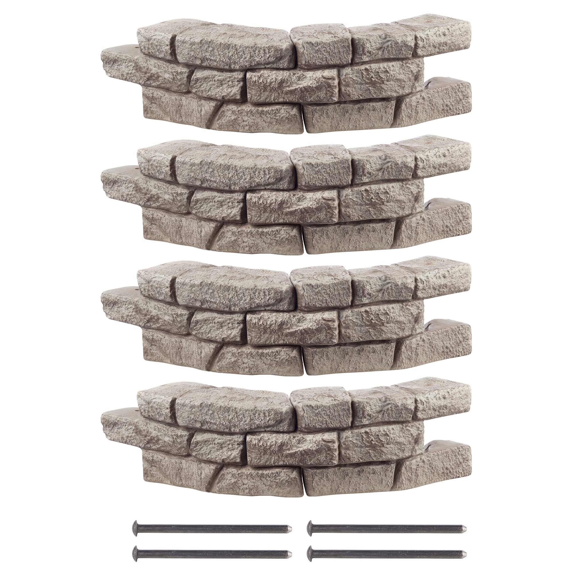 Rock Lock Interlocking Landscape Edging and Border System, Curved Section With Spikes, 2.5 Feet Long (Pack of 4)