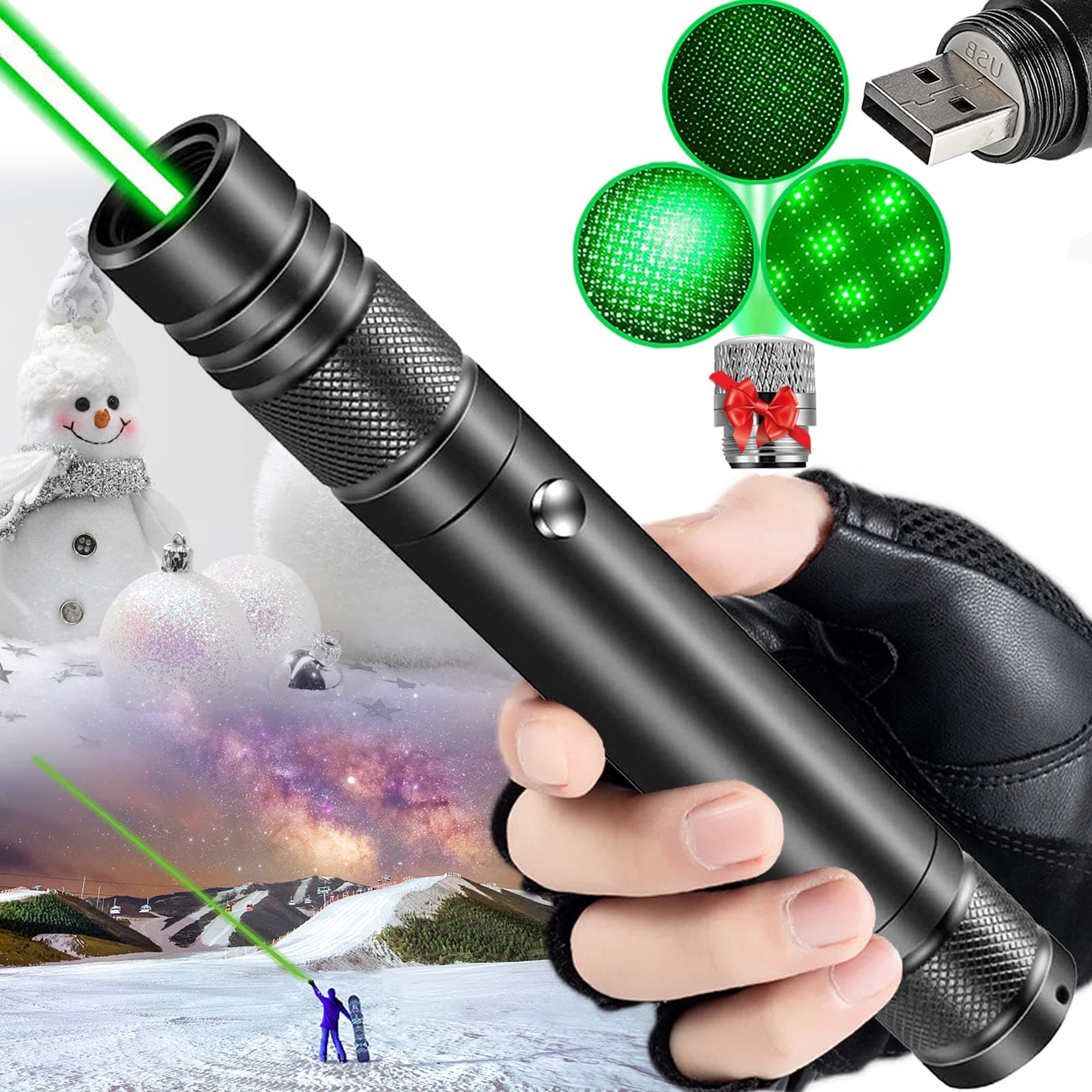 MEUSNO Green Laser Pointer, Laser High Power Pointer Long Range Strong Green Laser Light Pointer USB Rechargeable Laser Pointer for Presentations Hunting