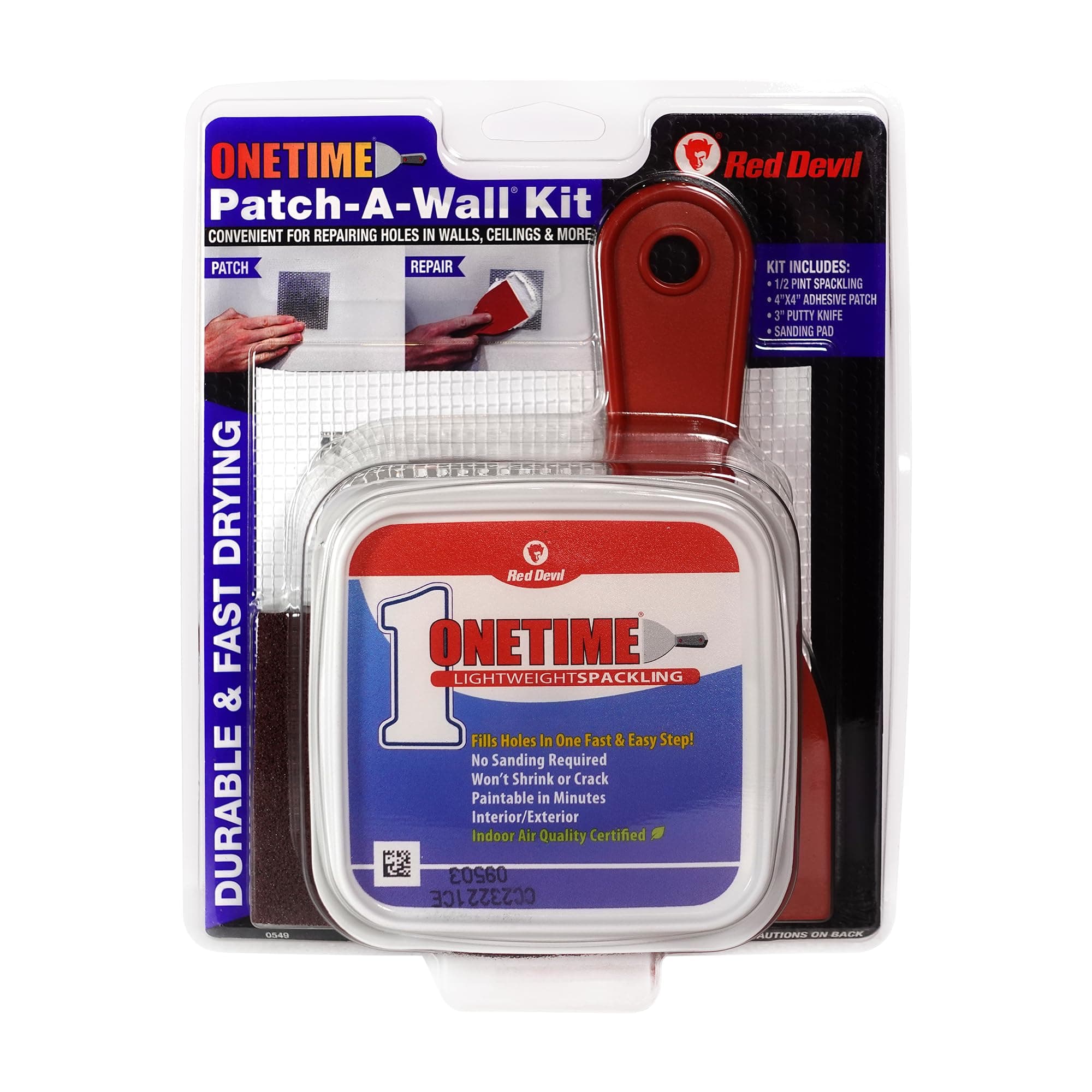 Red Devil 0549 ONETIME Lightweight Spackling Patch-A-Wall Kit, 1/2 Pint, Made in USA