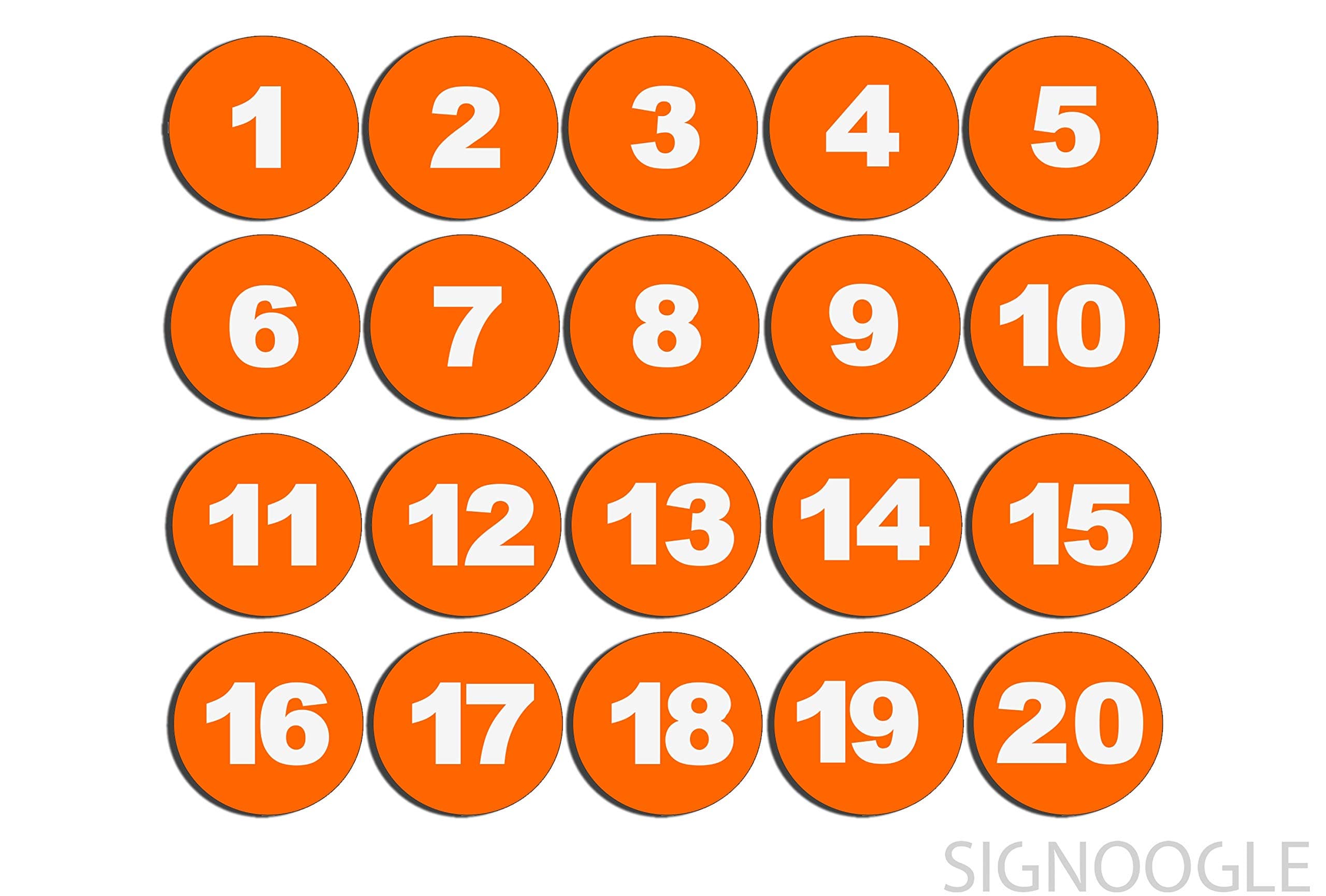 SIGNOOGLE Orange Plastic Token/Coins with Numeric Numbers 1 to 20, Pack of 20 Coins for Hotel Restaurant Mall Bank Office