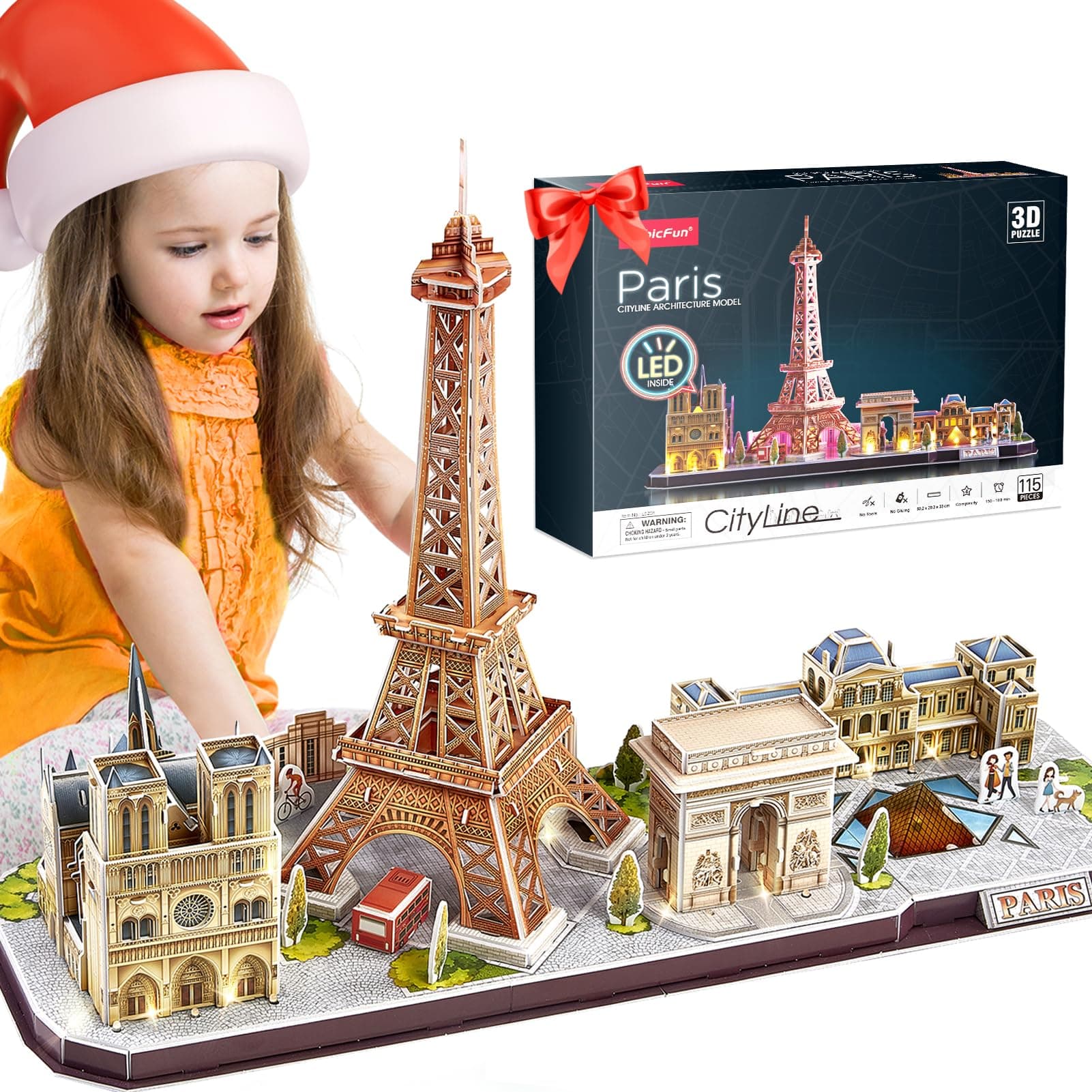 3D Puzzles for Kids Ages 8-10 LED Paris Cityline, Toys Arts for 8-12 STEM Projects for Kids for Teens Home Decor