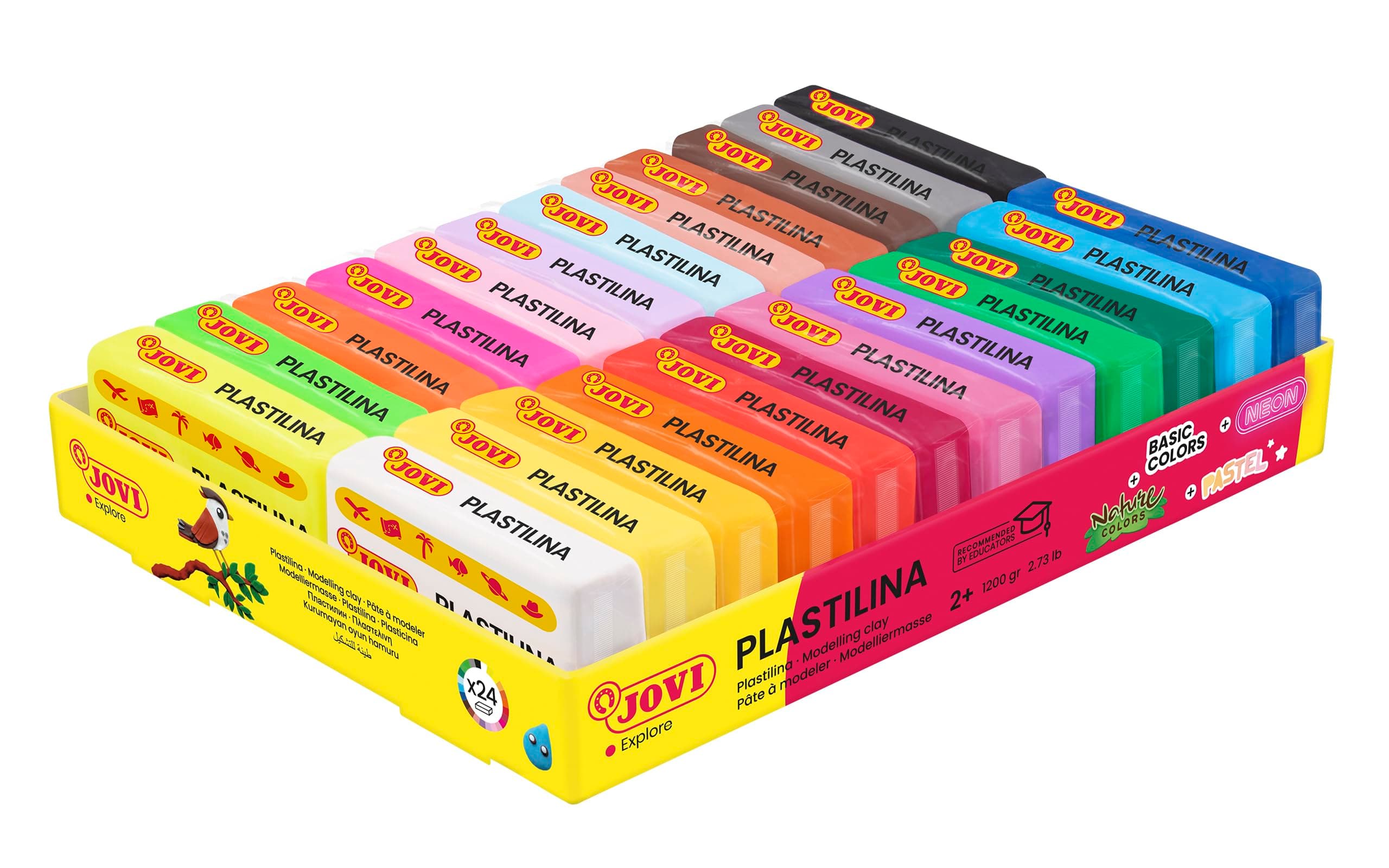 Jovi - Plastilina Pack, Reusable and Non-Drying Modeling Clay, Set of 24 1.75 oz Bars, Vegetable-Based, 24 Colors Assortment, Gluten-Free, Non-Toxic, for Home and School Use (Amazon Exclusive)
