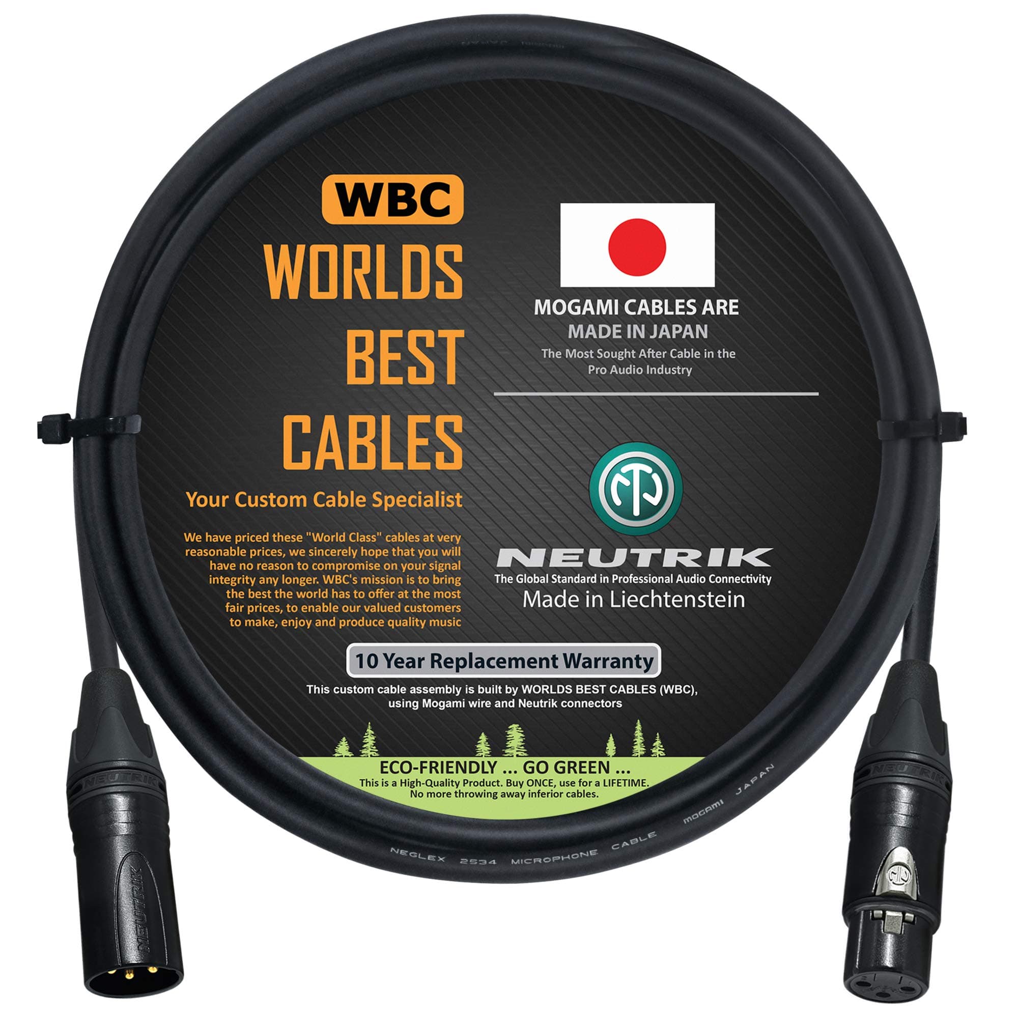 WORLDS BEST CABLES1.5 Meter – Quad Balanced Microphone Cable CUSTOM MADE using Mogami 2534 wire and Neutrik NC3MXX-B Male & NC3FXX-B Female XLR Plugs.