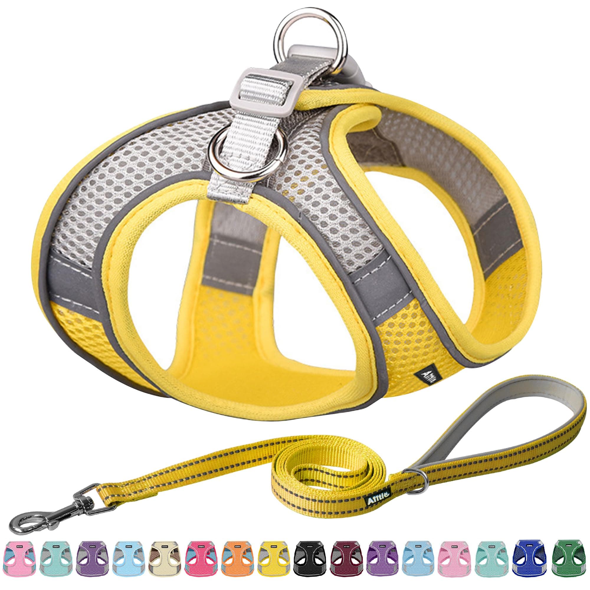 AIITLE Step in Dog Harness and Leash Set - No Pull Escape Proof Vest Harnesses with Soft Mesh and Reflective Bands, Adjustable Pet Outdoor Harnesses for Small and Medium Dogs Yellow M