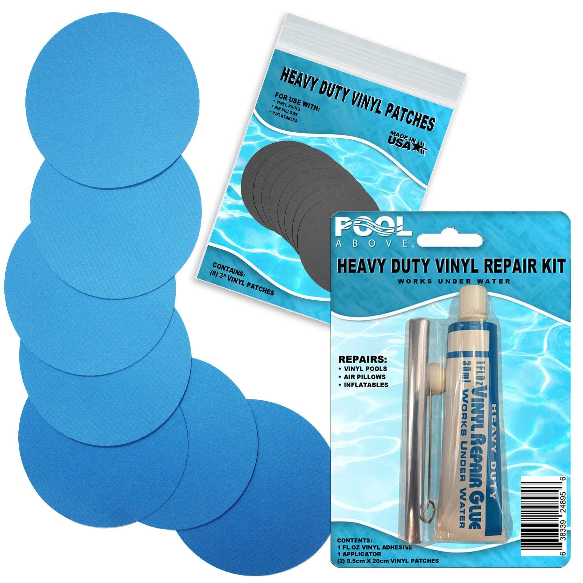 Heavy Duty Vinyl Repair Patch Kit for Above-Ground Pool Liner Repair; Glue and Patch Inflatables; Boat; Raft; Kayak; Air Beds; Inflatable Mattress Repair