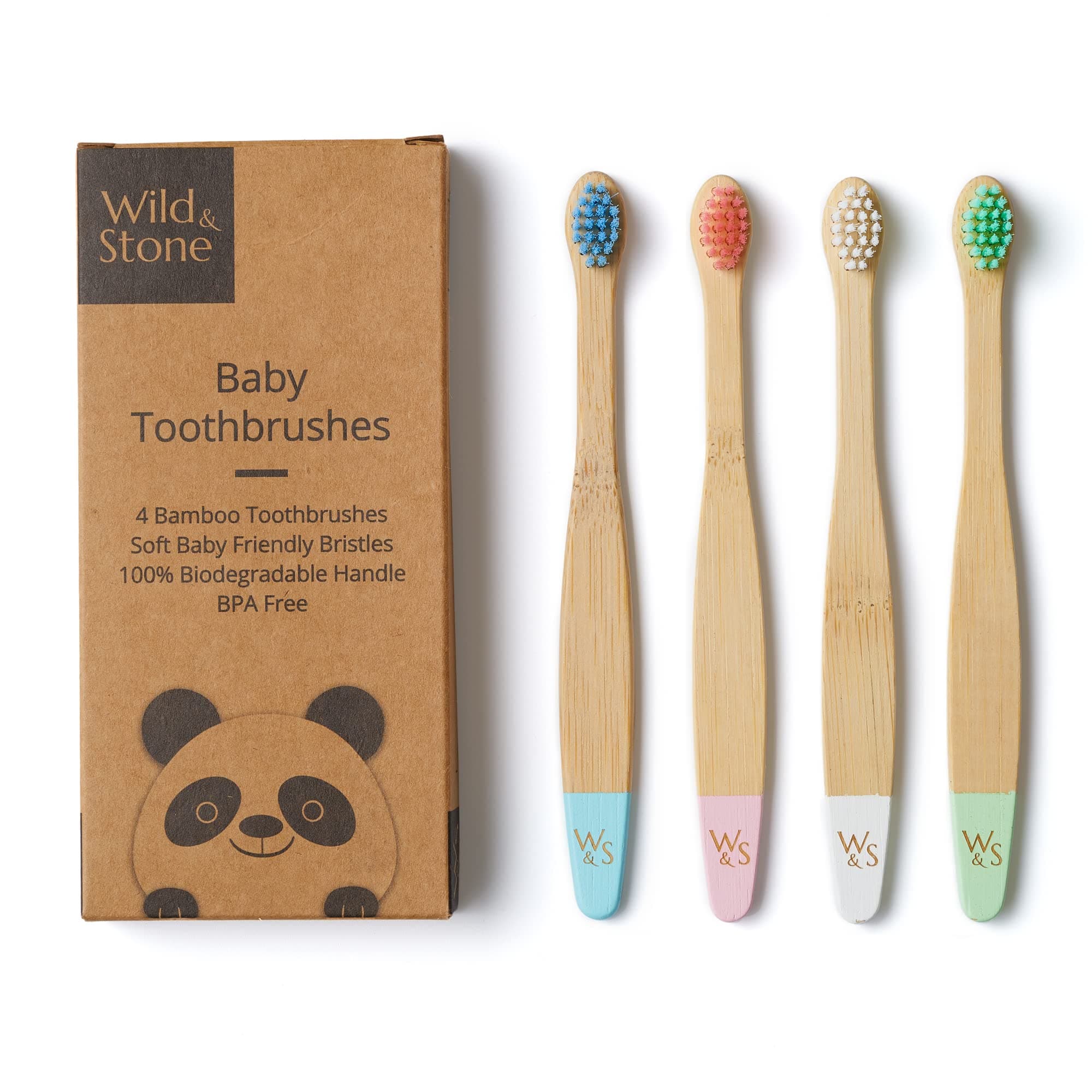 Organic Baby Bamboo Toothbrush | 4 Pack | Soft Fibre Bristles | 100% Biodegradable Handle | BPA Free | Vegan Eco Friendly Baby Toothbrushes (Multicolour)