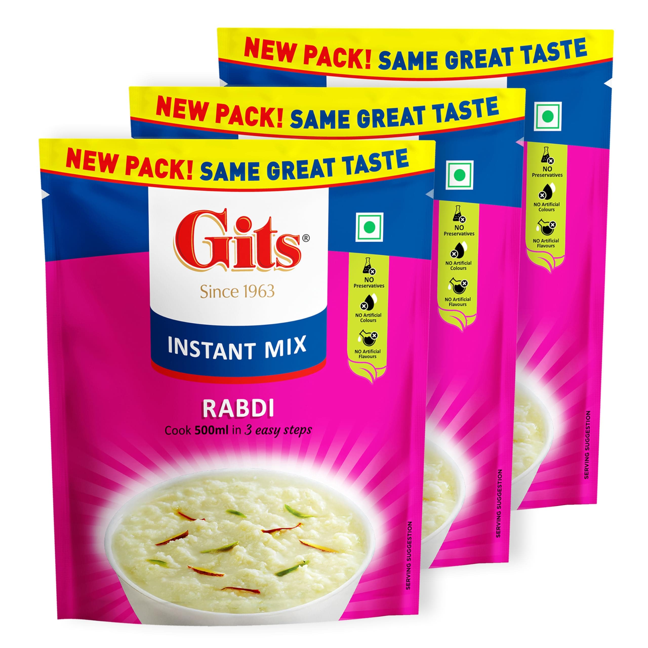 - Gits Instant Rabdi Dessert Mix, Pure Veg, Flavors of Saffron and Cardamom, Indian Sweet and Dessert Ready Mix, 300g (Pack of 3, 100g Each)