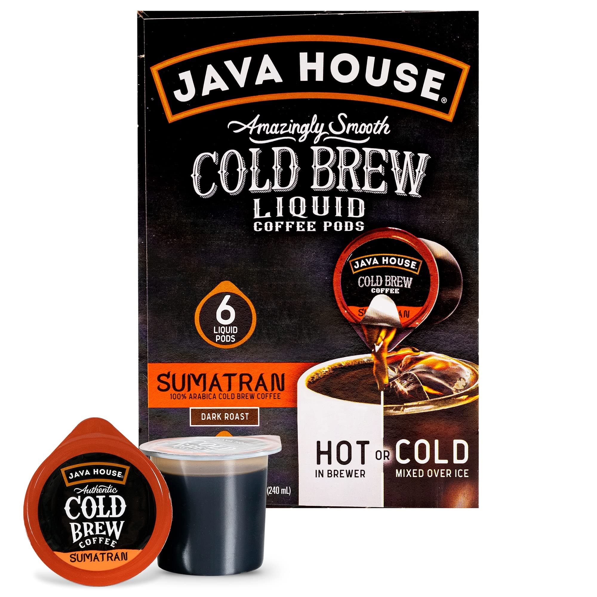 Java House Cold Brew Coffee Concentrate Single Serve Liquid Pods - 1.35 Fluid Ounces Each (Sumatran, 6 Count)