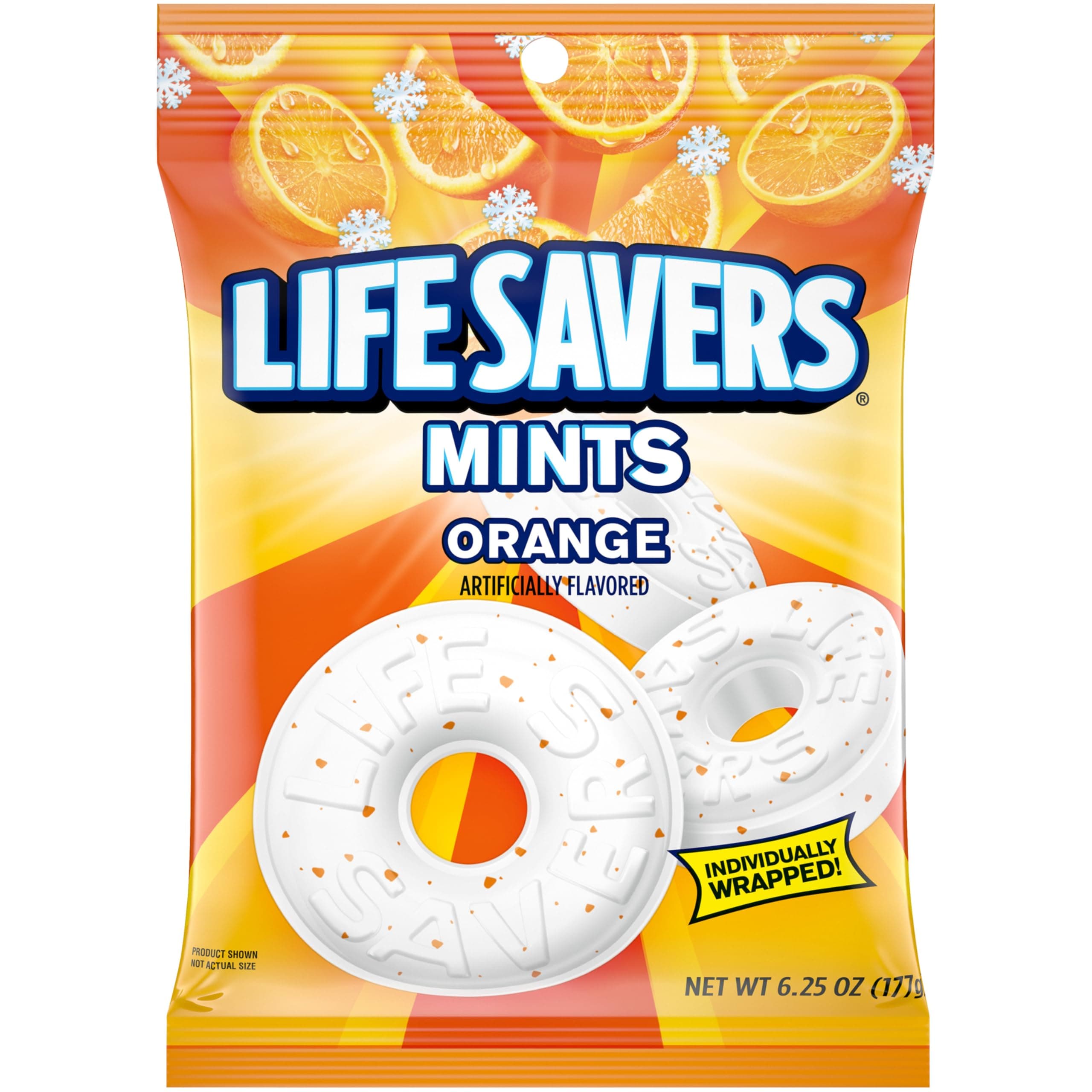 Orange Mints, Individually Wrapped, For Snacking, Sharing, Office Parties, and Pantry Stocking, 6.25 oz (12 Hard Candy Bags)