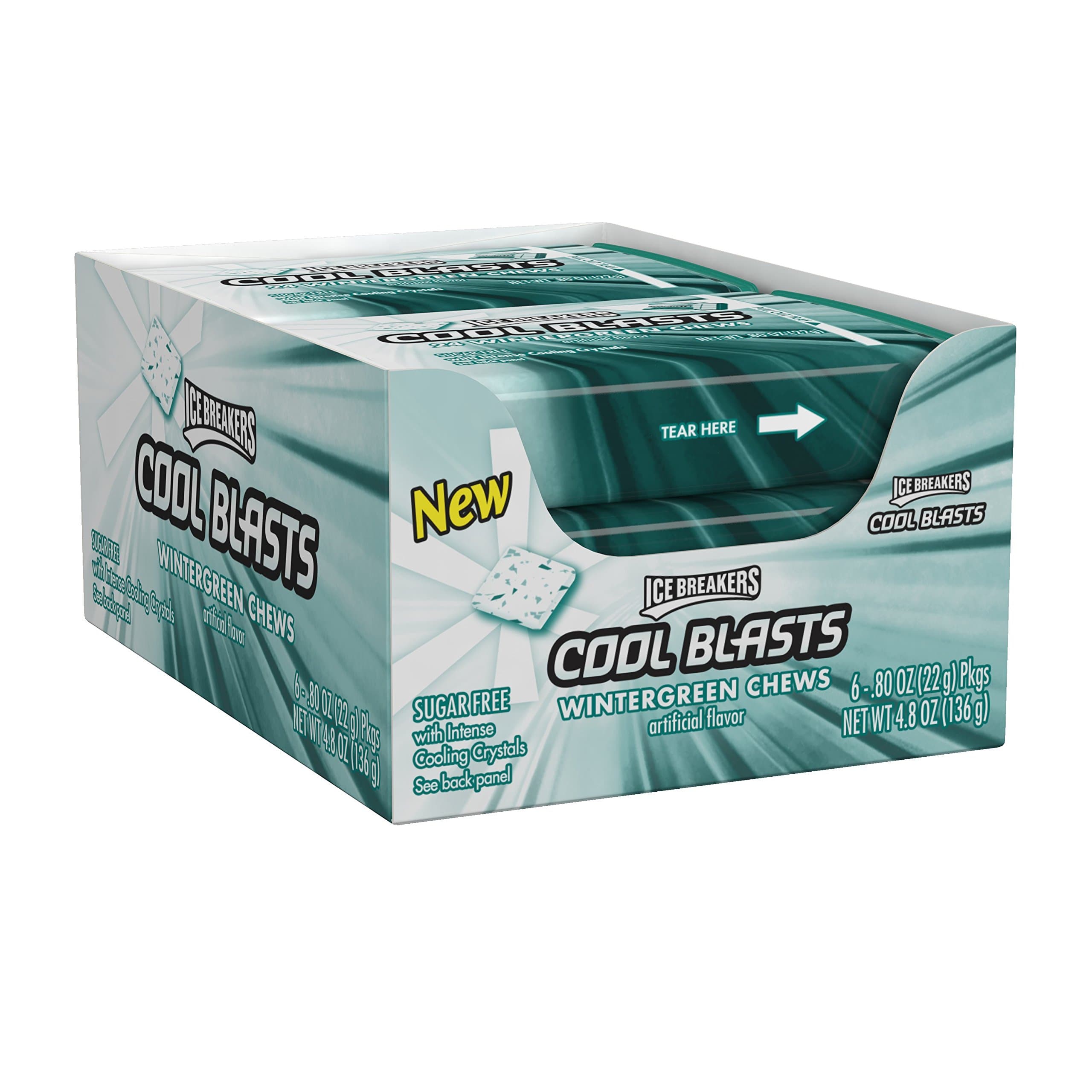 ICE BREAKERS Cool Blasts Sugar Free Chews (Mints), Wintegreen, 0.8 Ounce (Pack of 6)
