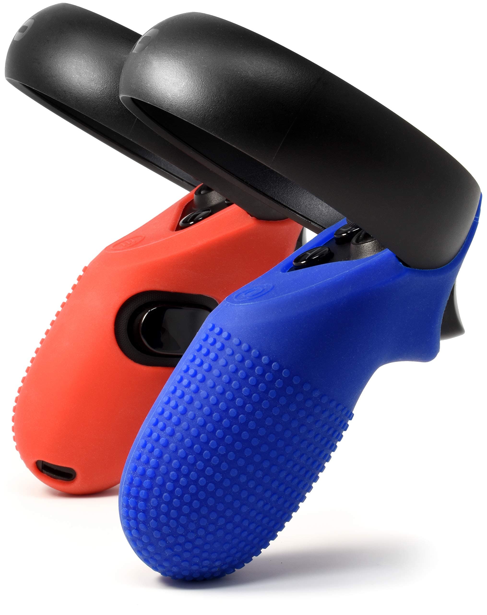 Evolution Controller Skins for Oculus Quest 1 (NOT for Quest 2) & Rift-S by Asterion - Premium Gel Shell Silicone Grip Protection Covers with Ultra Secure Lock (Rhythm Mix, 1 Blue + 1 Red)