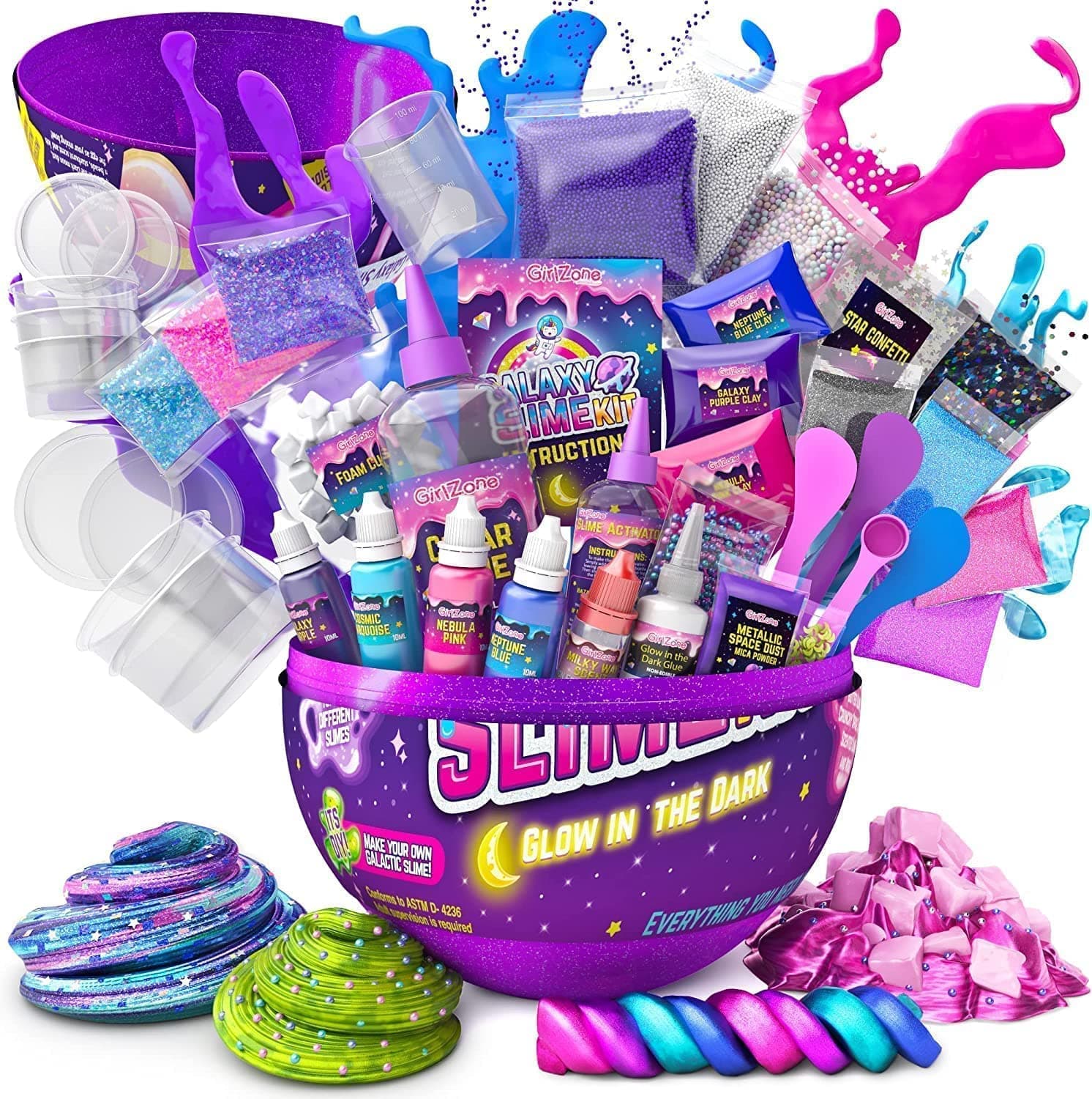 GirlZone Egg Surprise Galaxy Slime Kit, 41-Piece Galactic Slime Kit to Make Space Slime & Galactic Slime, Exciting Toy for Playdates & Fun Gift Idea