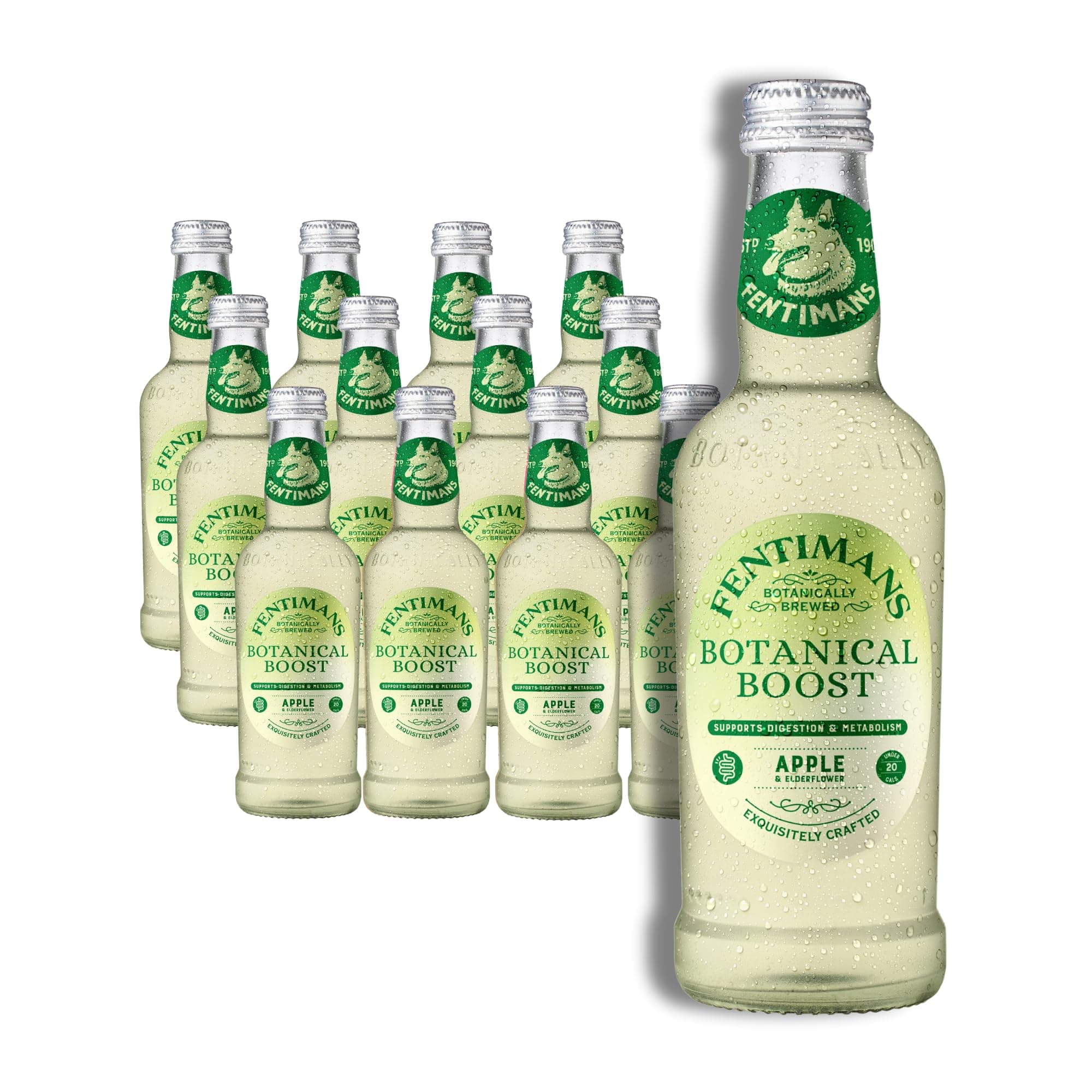 Fentimans Botanical Boost Apple & Elderflower - Botanically Brewed Still Soft Drink - Enriched with Vitamins & Minerals - Gluten-Free and Vegan Friendly Soft Drinks - 12 x 250ml Bottles