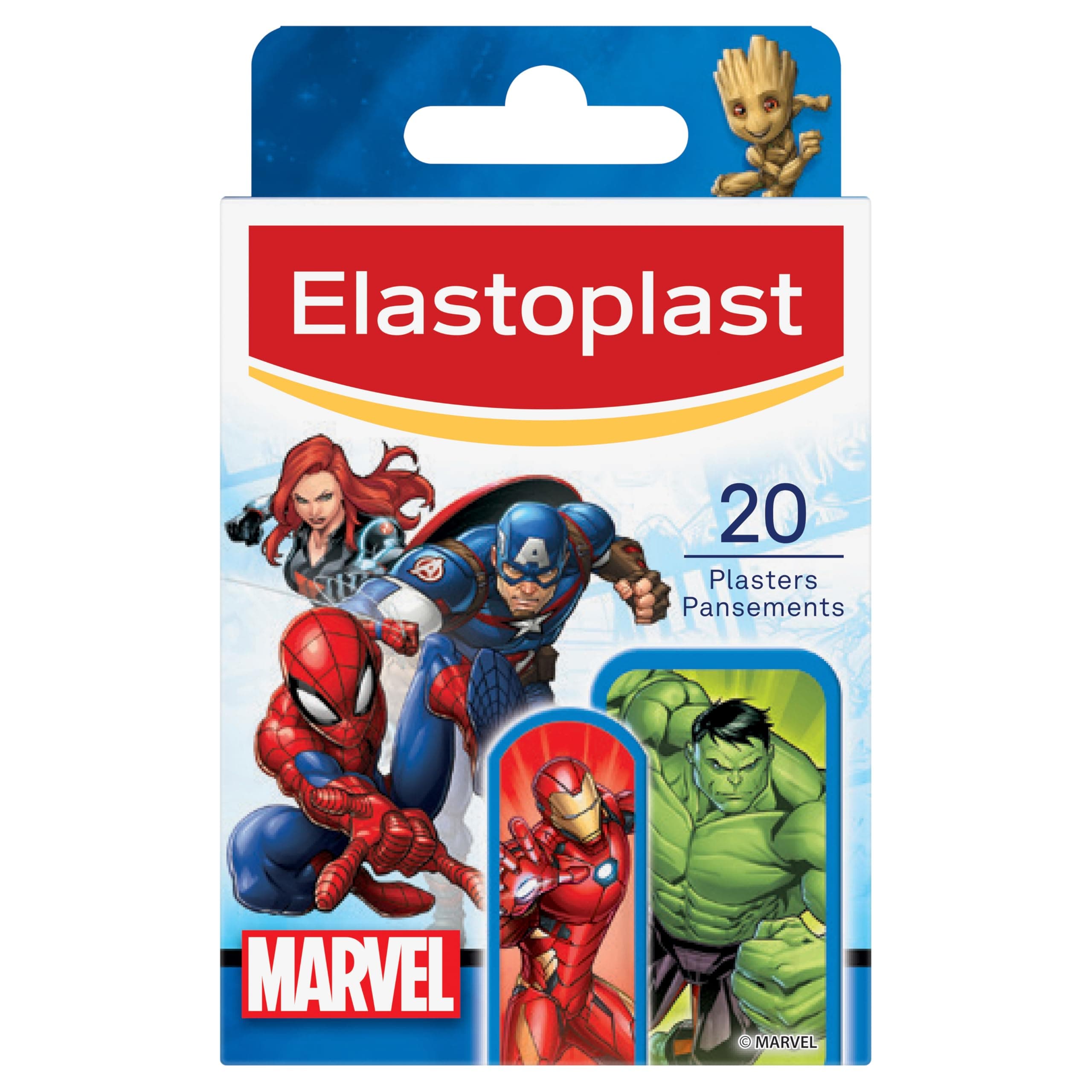 Elastoplast Marvel Plasters, Assorted Sizes (20 Pieces), Coloured First Aid Plasters for Children, Kid’s Everyday Plasters with Marvel Superhero Designs, Easy Removal and Skin-Friendly