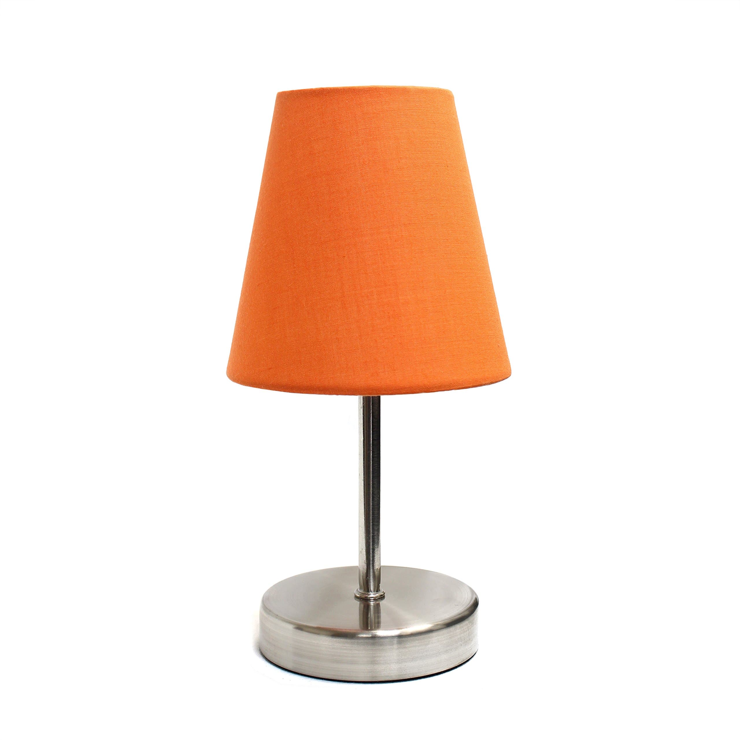 Simple Designs LT2013-ORG Mini Basic Sand Nickel Table Lamp with Fabric Shade, Orange