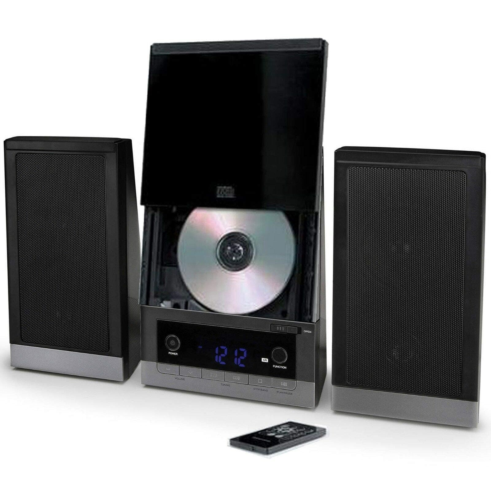 ONN Audio Compact Home CD Music Shelf System Vertical-Loading with Stereo Dynamic Speakers & Digital AM/FM Radio LCD Display & Aux Line in ONB-203-AA Refurbished