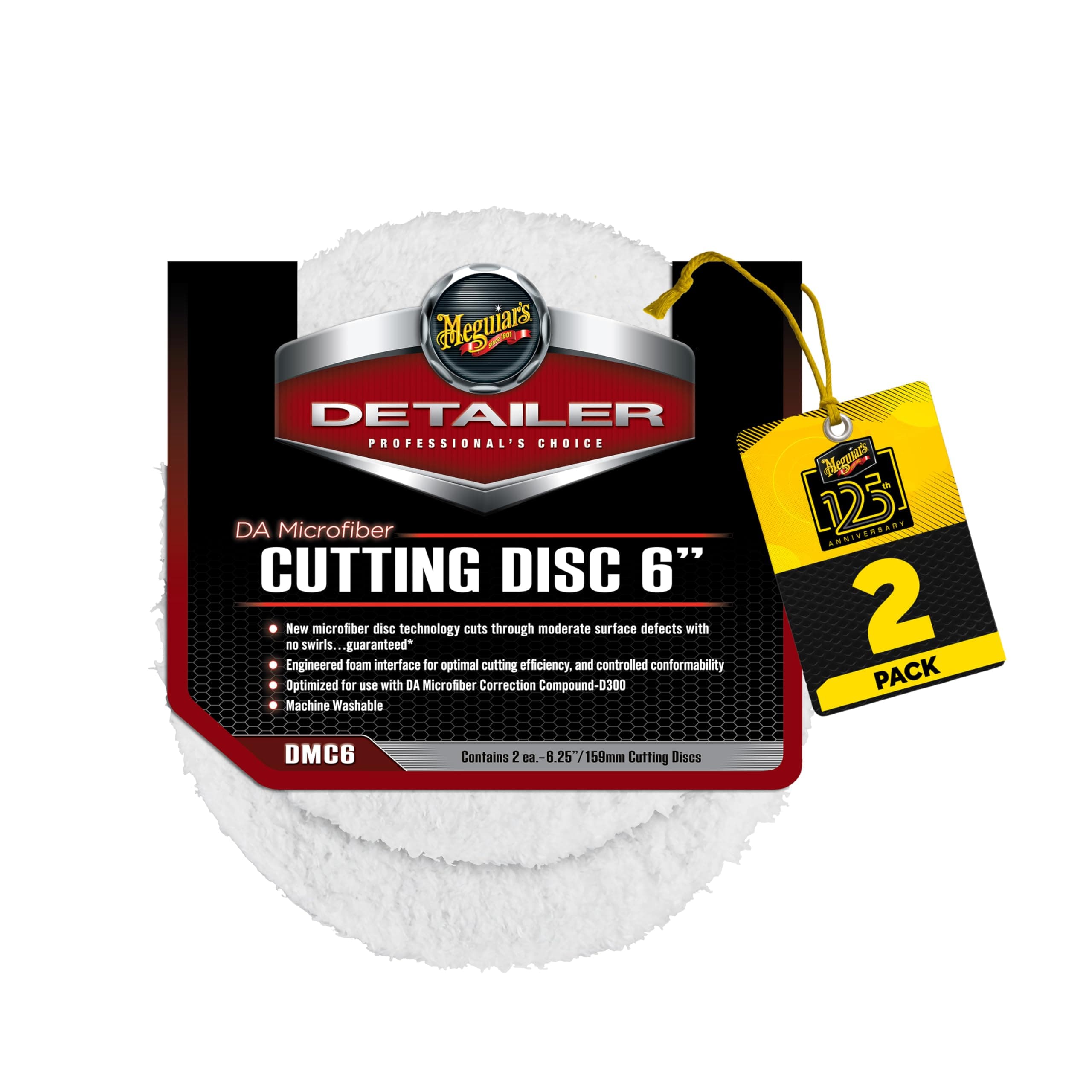 DA 6” Microfiber Cutting Disc, Microfiber Pads Compatible with a DA Polisher for Car Detailing, That Removes Moderate Scratches, Swirls, and Paint Defects, 2 Pack