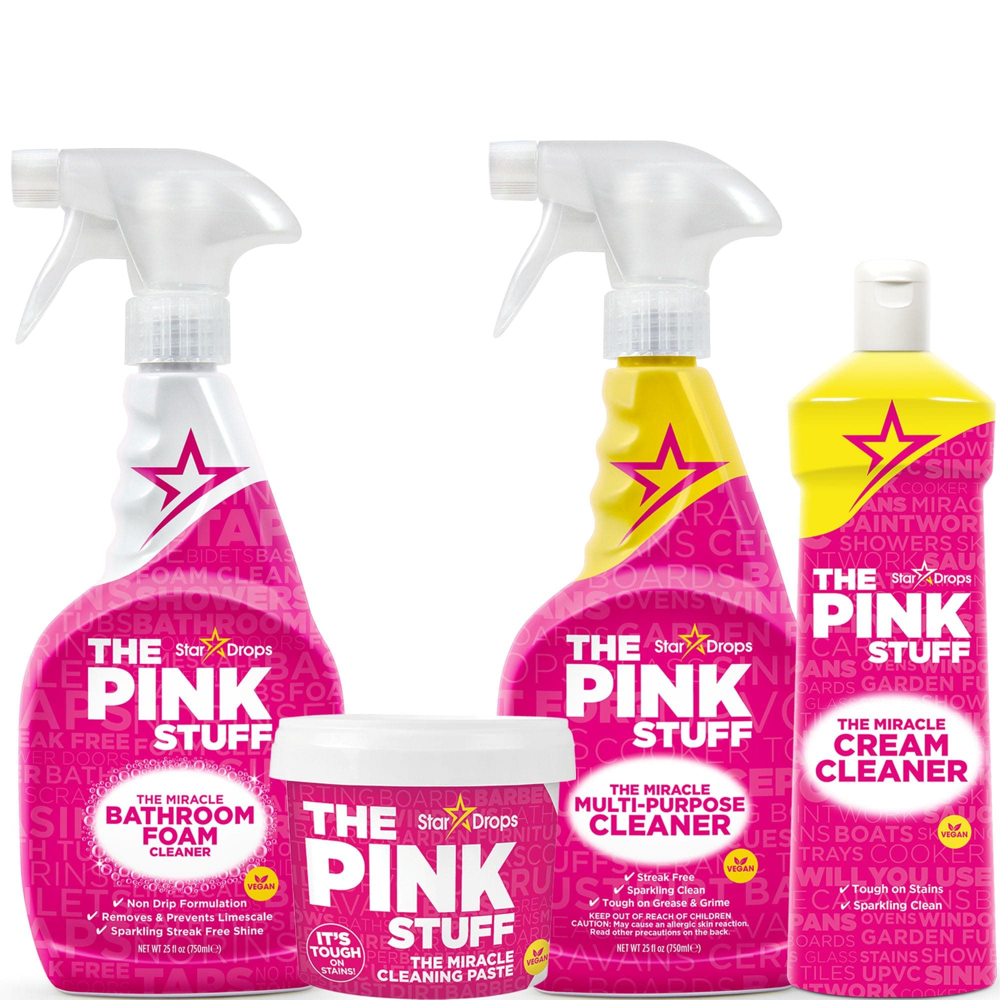 The Pink Stuff - Miracle Cleaning Ultimate Bundle – Paste, Multi-Purpose Spray, Bathroom Foam Spray, and Cream Cleaner – Ideal for Kitchens, Bathrooms, Outdoors, and More