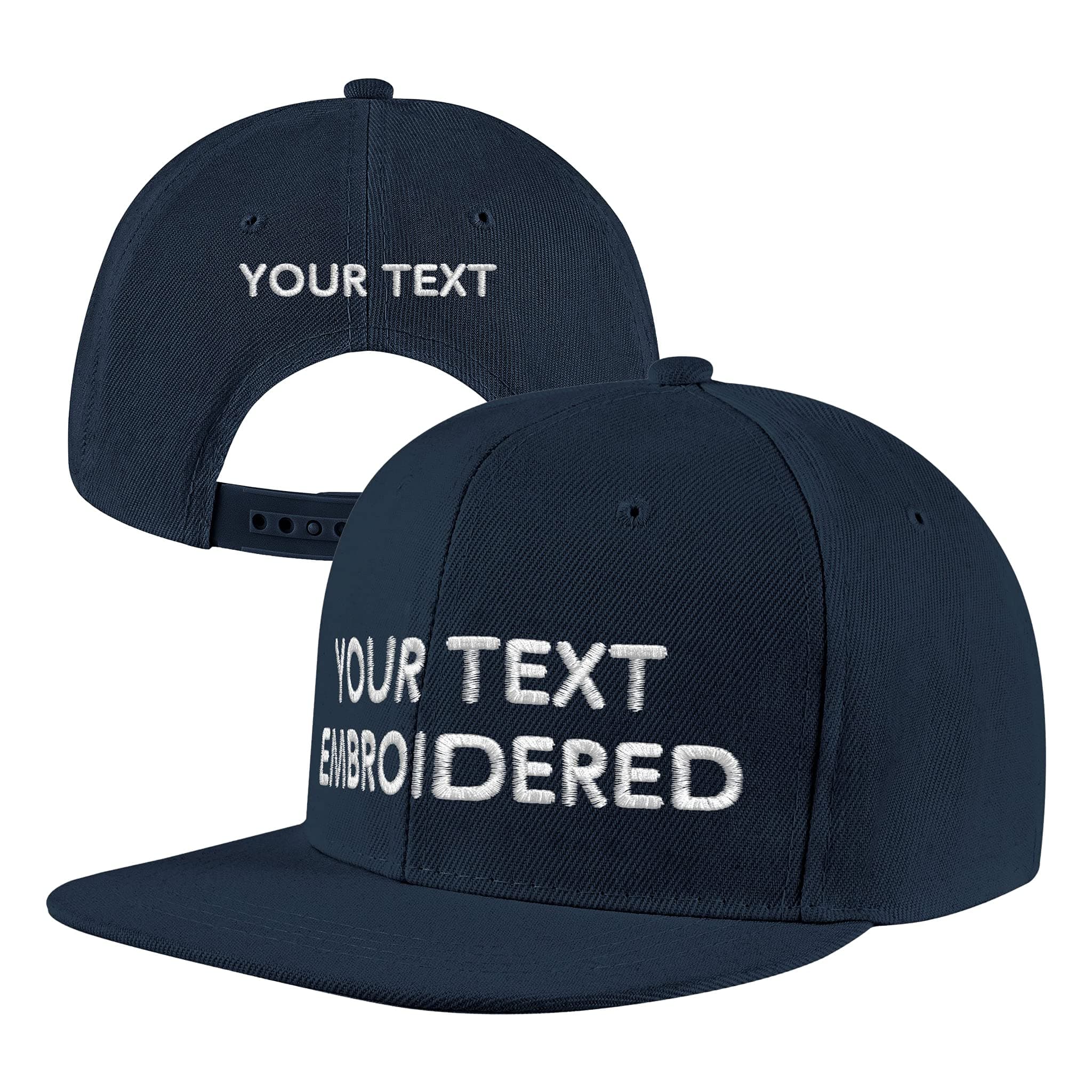 PranbooCustom Text Snapback Hat/Cap | Embroidered Front & Back | Personalized Flat Brim Hats