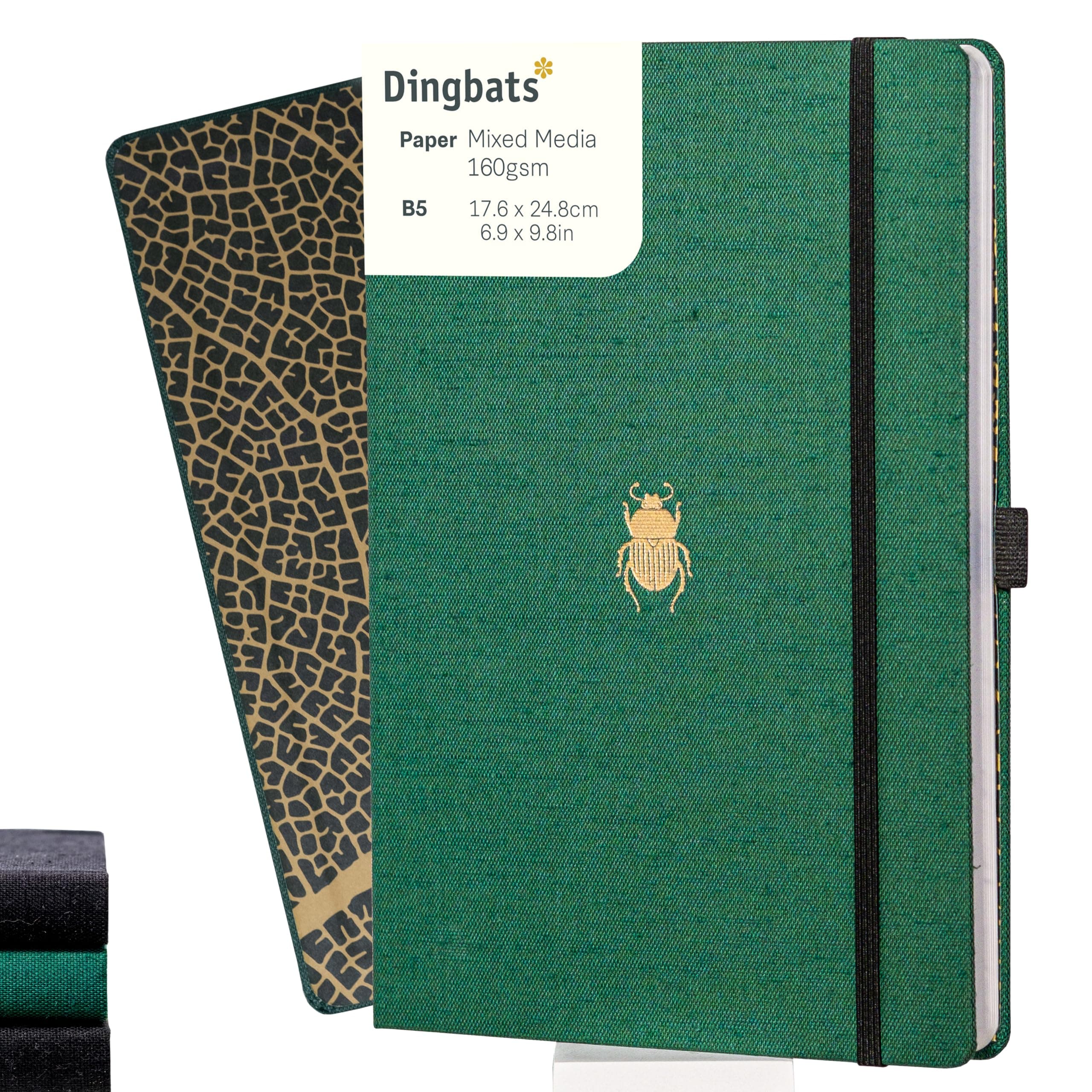 Dingbats* Pro B5 Lined Large Notebook - Textile Cover, Thread-Bound Journal - For Work, Travel - Pocket, Elastic Closure, Pen Holder, Bookmark