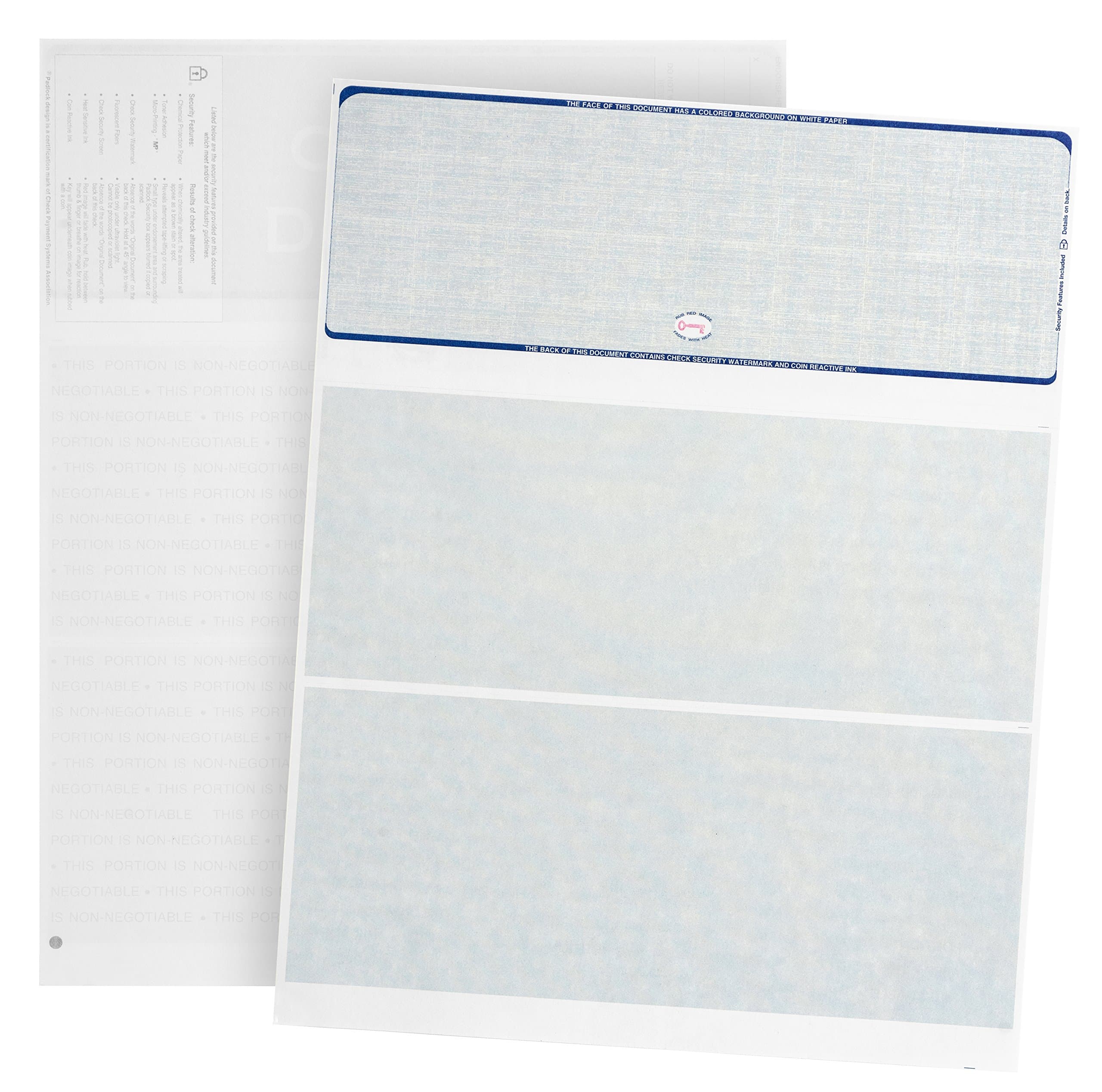 500 Blank Check Stock- Designed for Secure Computer Printed Checks with Quickbooks, and More - Blue Linen Pattern- 500 Sheets - 8.5'' x 11''
