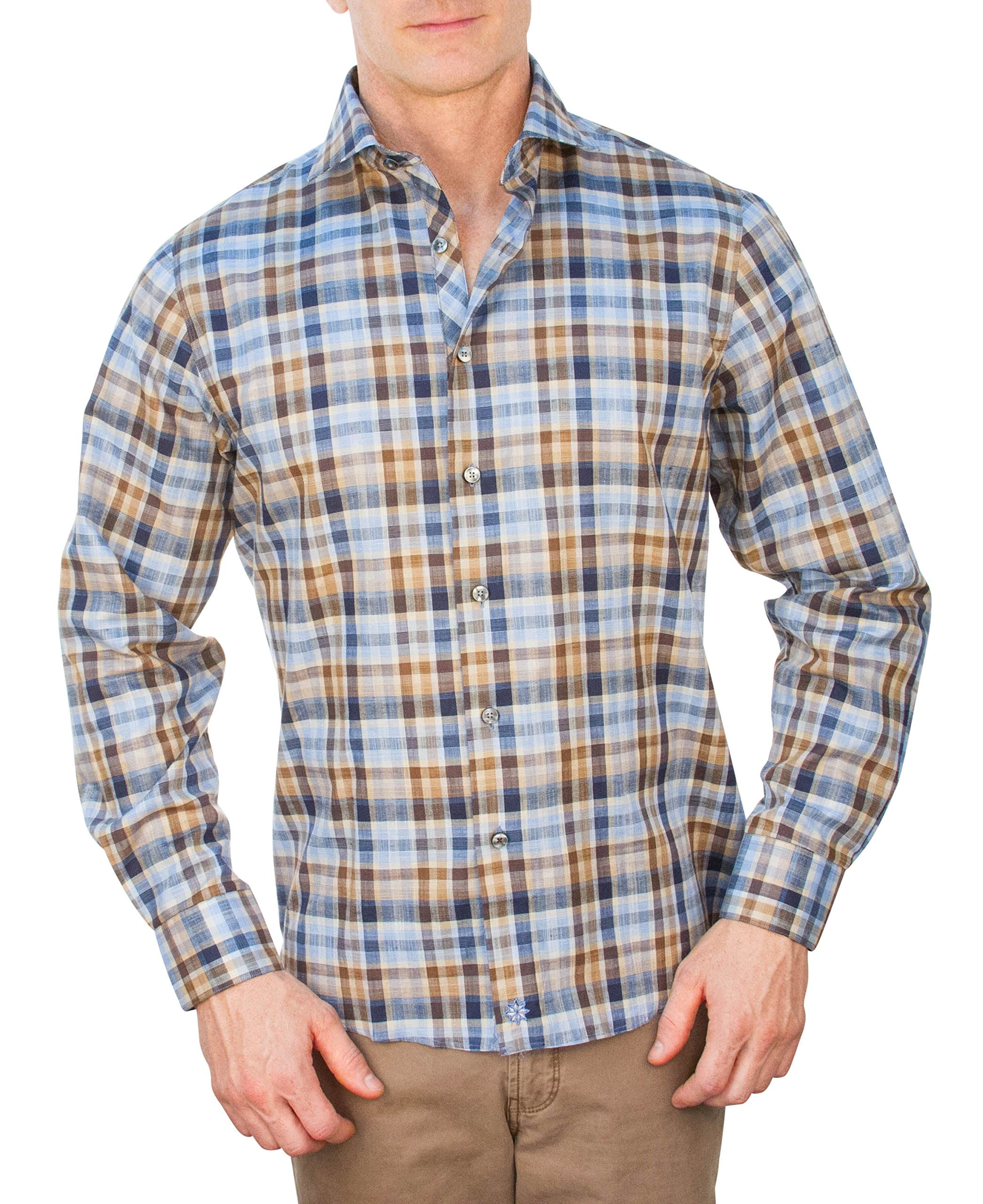 Franklin Long Sleeve Classic Button Down Plaid Flat Front Shirt Blue Size M