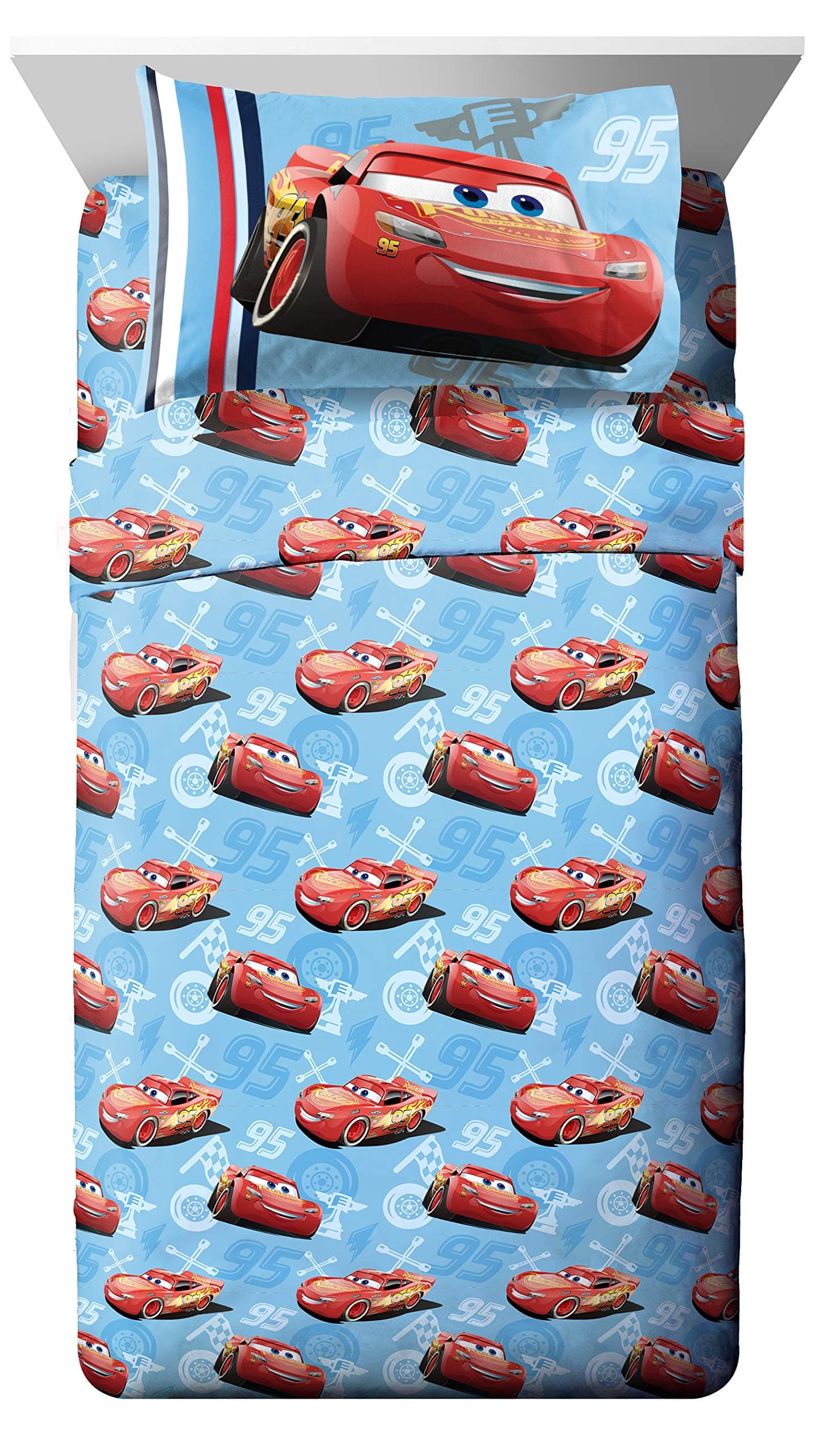 Disney/Pixar Cars 95 Full Size 4 Piece Sheet Set with Lightning McQueen (Offical Disney/Pixar Product)
