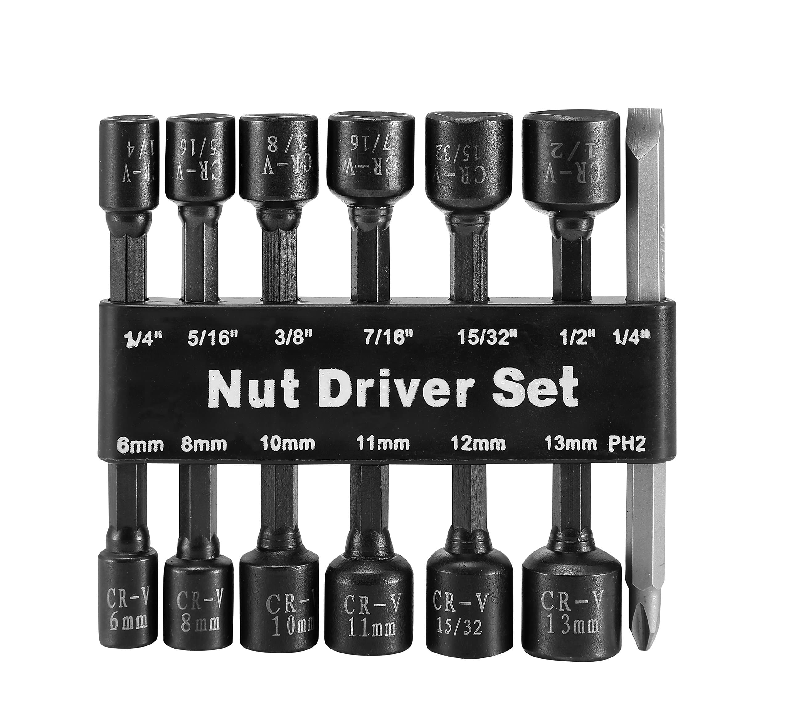 MacWork 14PC Power Magnetic Nut Driver Drill Bit Set Socket Bit Adapter metric&SAE Socket for Wrench Screw 1/4" Driver Hex