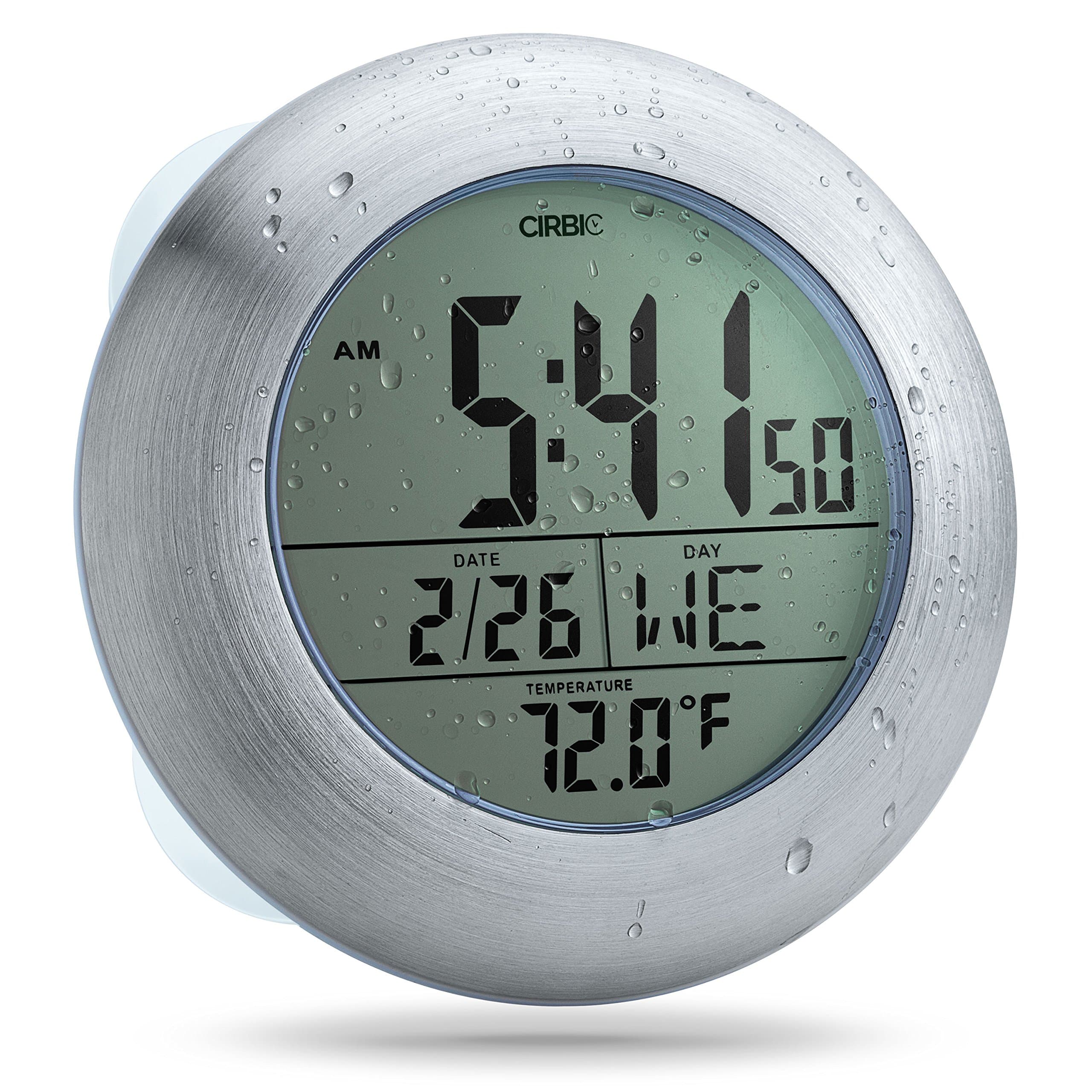 - Extra Large Shower Clock with Suction Cups, Date and Temperature, Water Resistant Clock for Bathroom