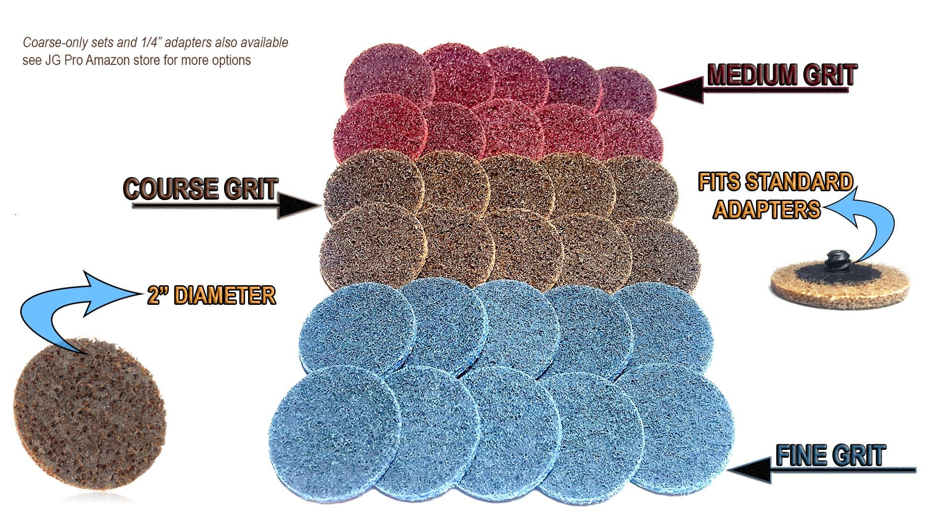 JG Pro2" Assorted Grit Quick Change Sanding Discs // Surface Condition Discs // for Die Grinder or Drill // Coarse Medium Fine