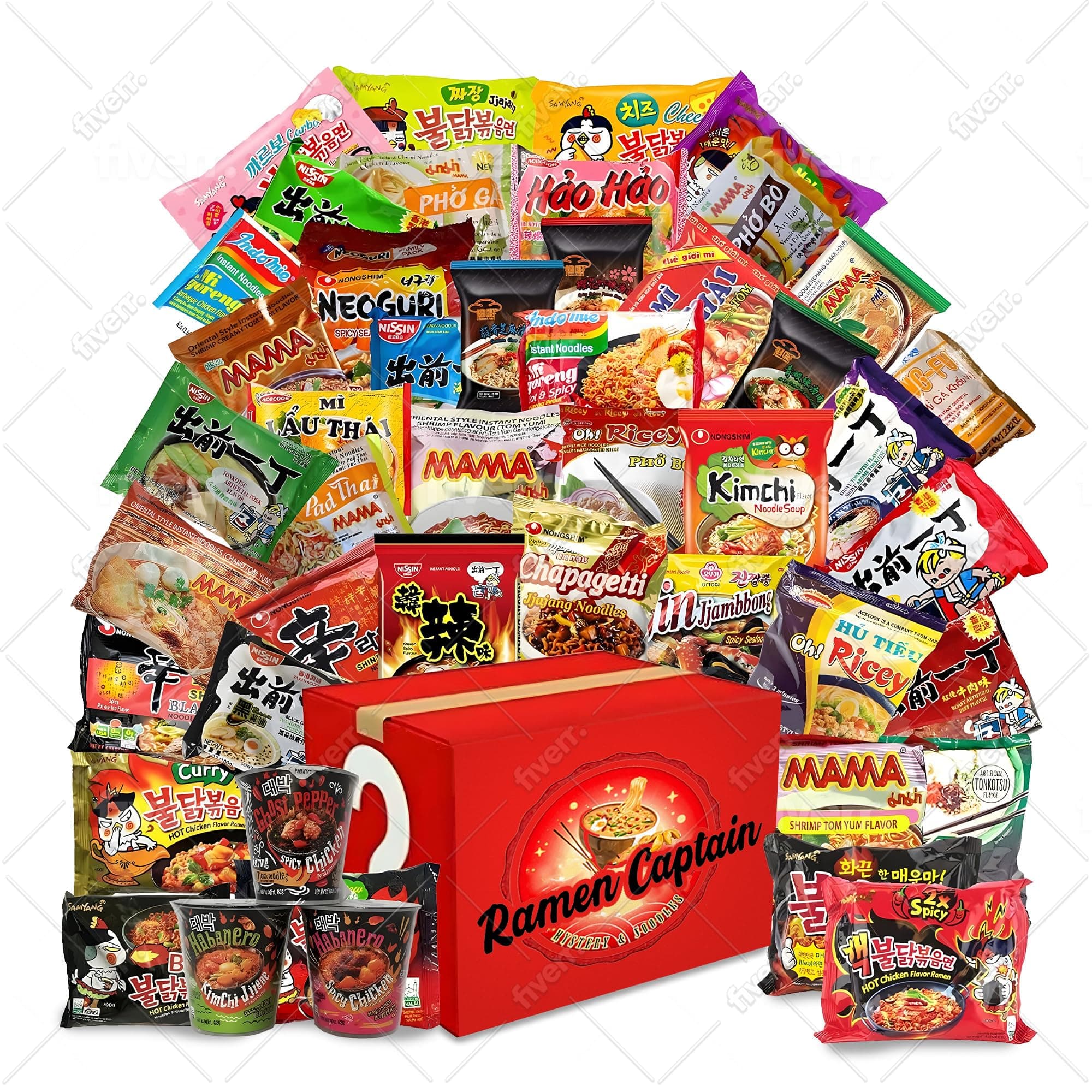 Assorted Ramen Variety Bundle. Instant Noodle Box includes Free Fortune Cookie & Free Chopsticks. Noodle mix of Nong Shim, Nissin, Samyang, Mama, Acecook, Kung-Fu, Ottogi with Extra Mix Brands.