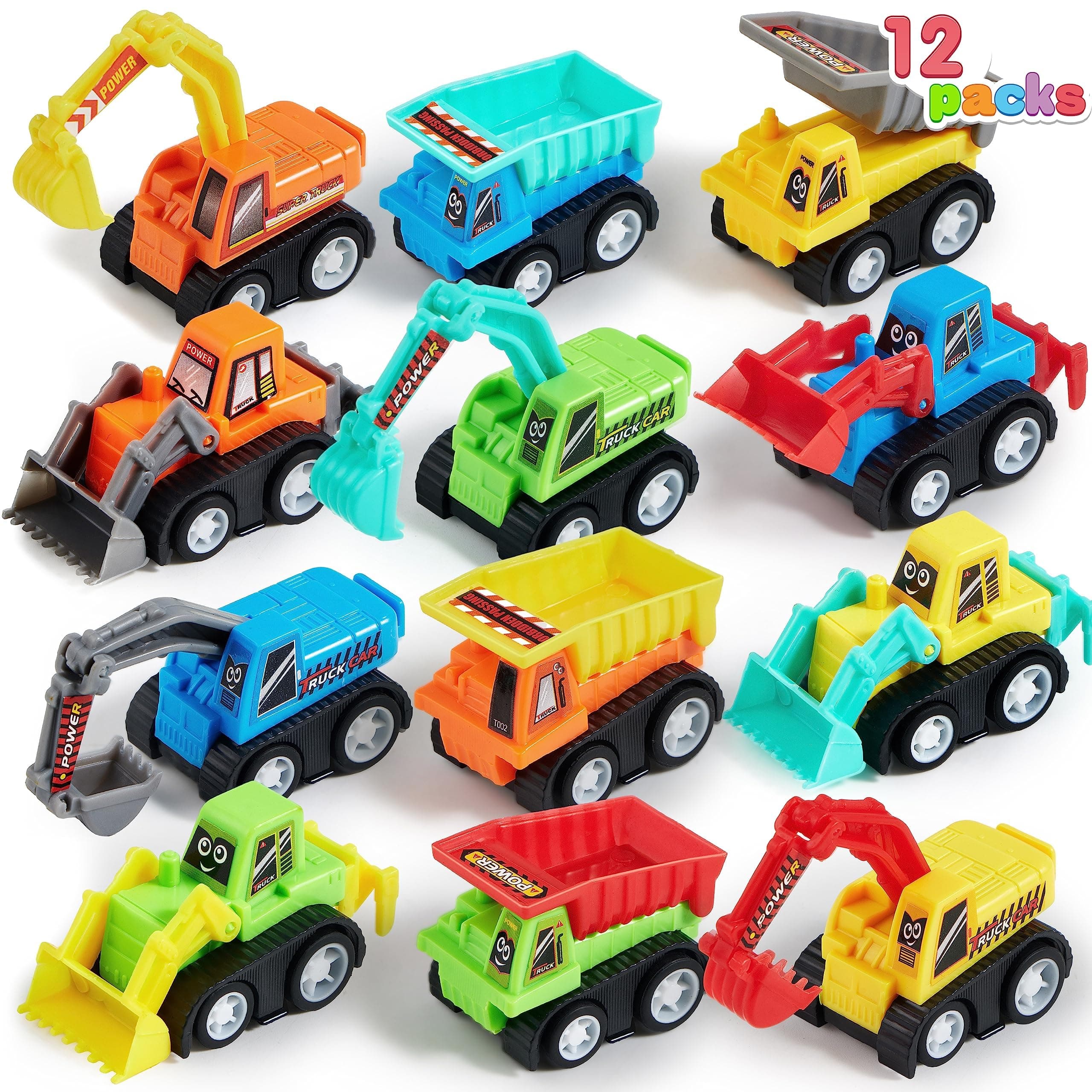 – 12PCS Mini Pull Back Car Set, Construction Vehicles Excavators Truck Toy, Digger Toys, Birthday Gift, Friction Powered Race Cars Set for Boys & Girls Age 3-5